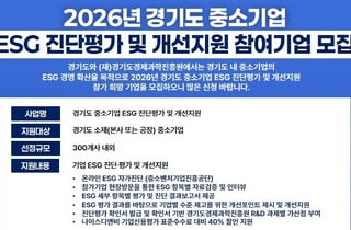 경기도, '중소기업 ESG 진단평가'  참여기업 300개사 모집