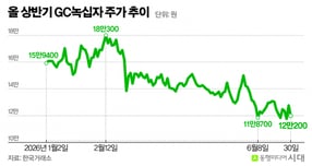 주가 하락을 겪고 있는 GC녹십자의 공매도 비중(거래대금 기준)이 오르고 있다. 사진은 올 상반기 GC녹십자 주가 추이. /그래픽=신재민 편집위원