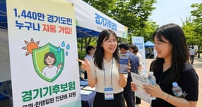  청년쉼표 이음 기자단이 '경기 기후보험' 을 안내하고 있다. /사진제공=청년쉼표