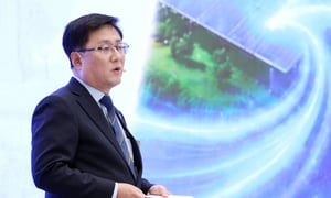 지난달 29일 청와대 영빈관에서 열린 '대한민국 대도약 3대 메가프로젝트 국민보고회'에서 김성환 기후에너지환경부 장관이 호남 반도체 클러스터에 전력과 용수를 공급할 방안을 설명하고 있다. / 사진=뉴스