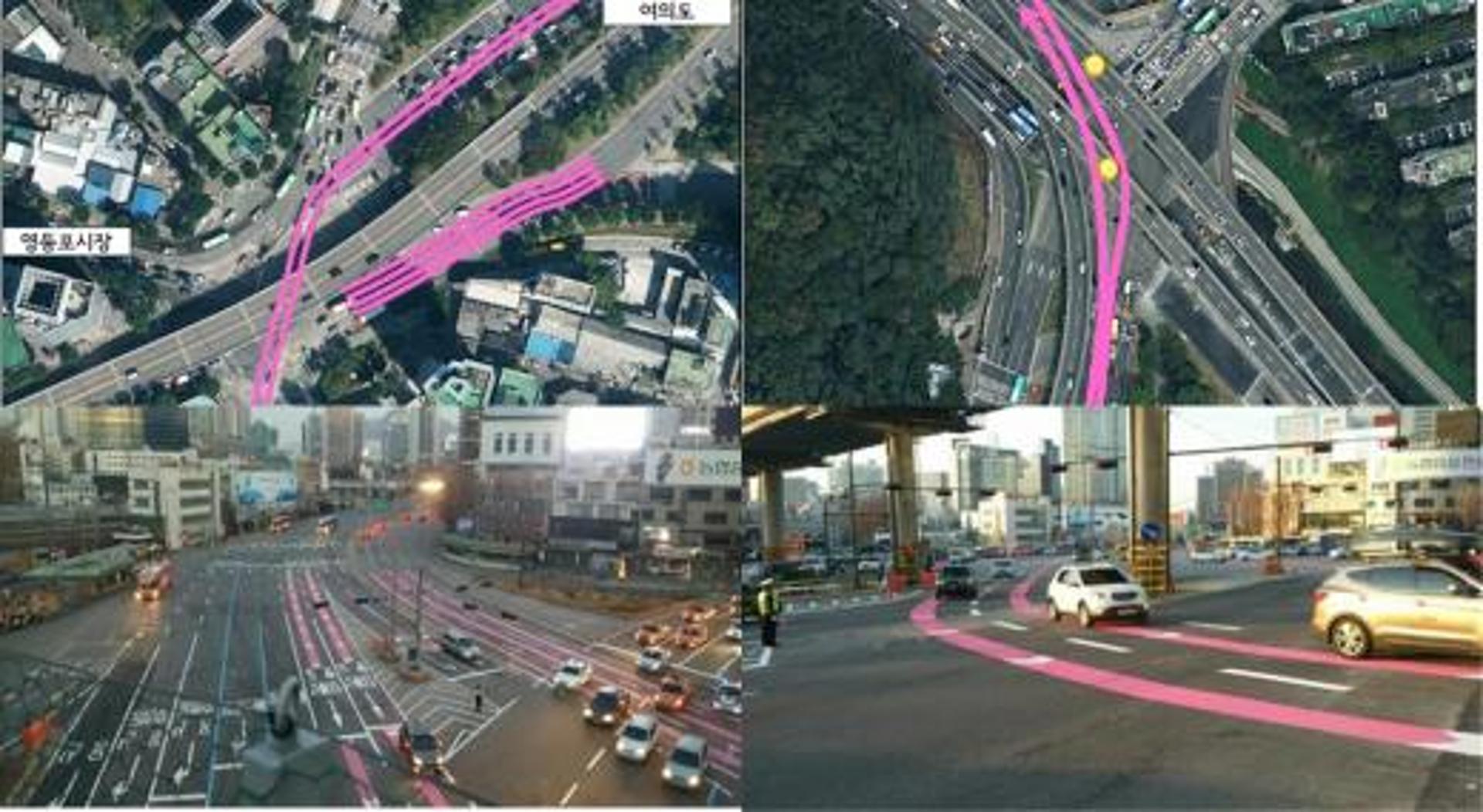 서울시내 교차로에서 핑크색 선 따라가면 사고↓