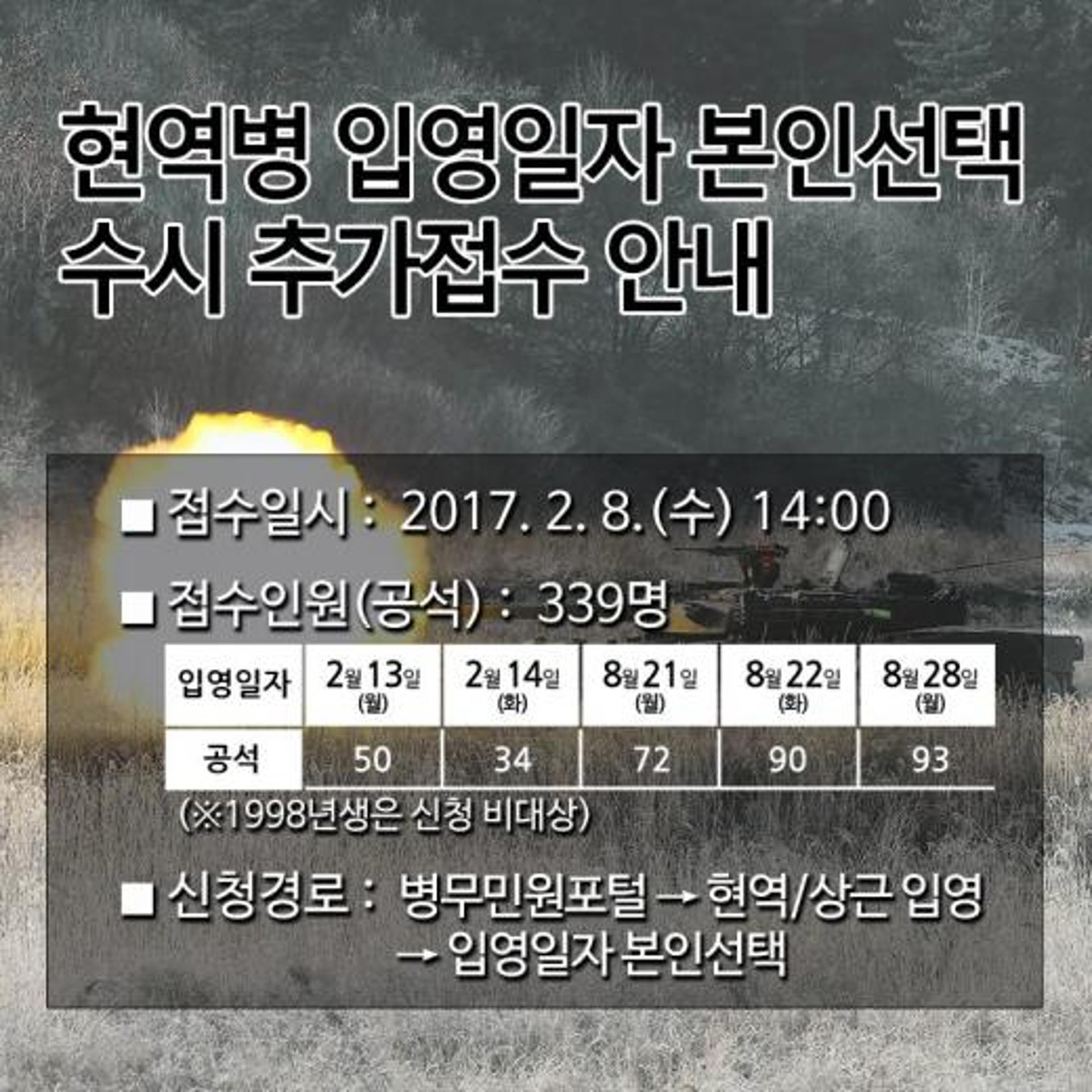 병무청, '현역병 입영일자' 선택 오후 2시 시작… 339명 추가접수