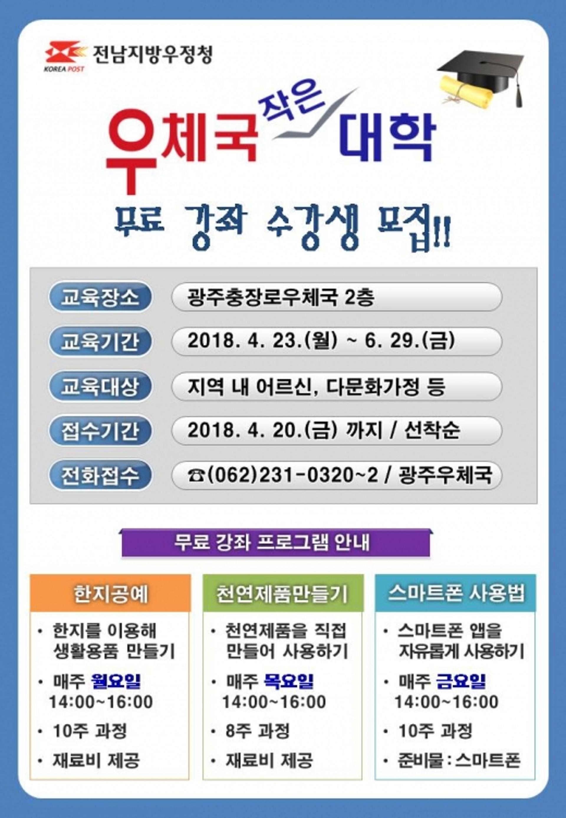 전남우정청, '우체국 작은 대학' 운영… 무료 수강생 모집