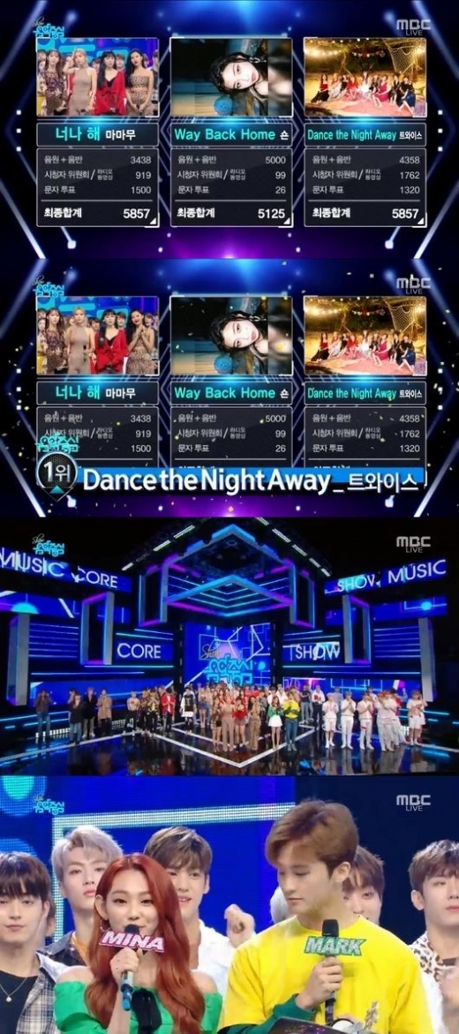 ‘음악중심’ 트와이스, 숀·마마무 재치고 1위 달성