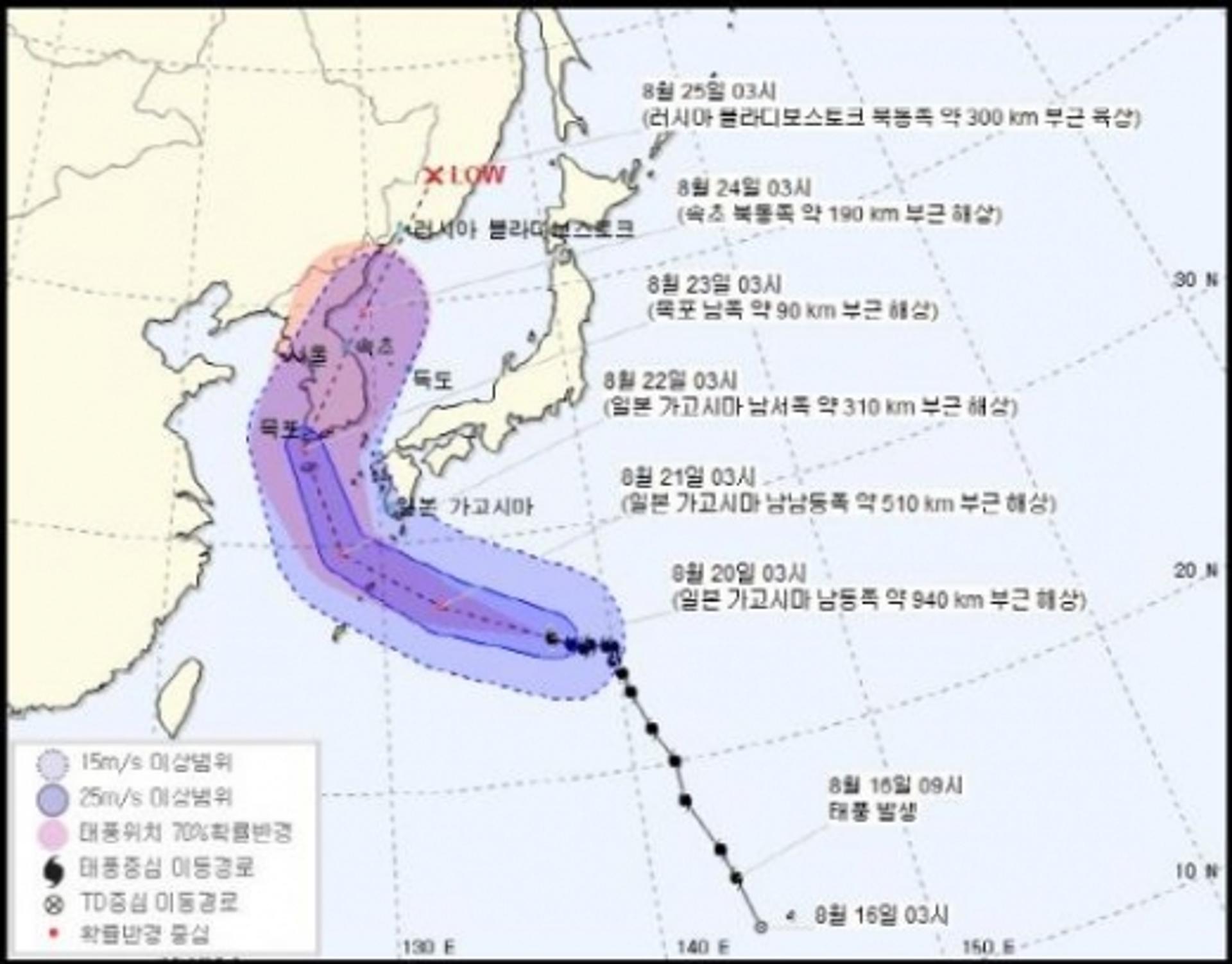 태풍 솔릭 경로, 한반도로 북상중… 23~24일 폭우 예보