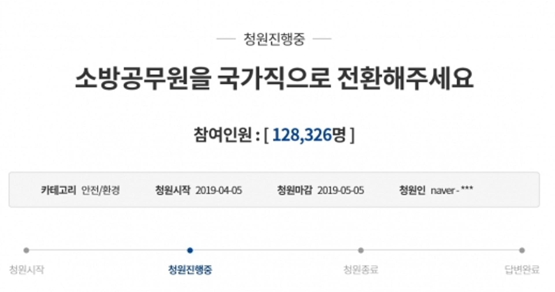소방관 국가직 전환 염원… 청와대 국민청원 지지자 이틀 만에 13만명 육박