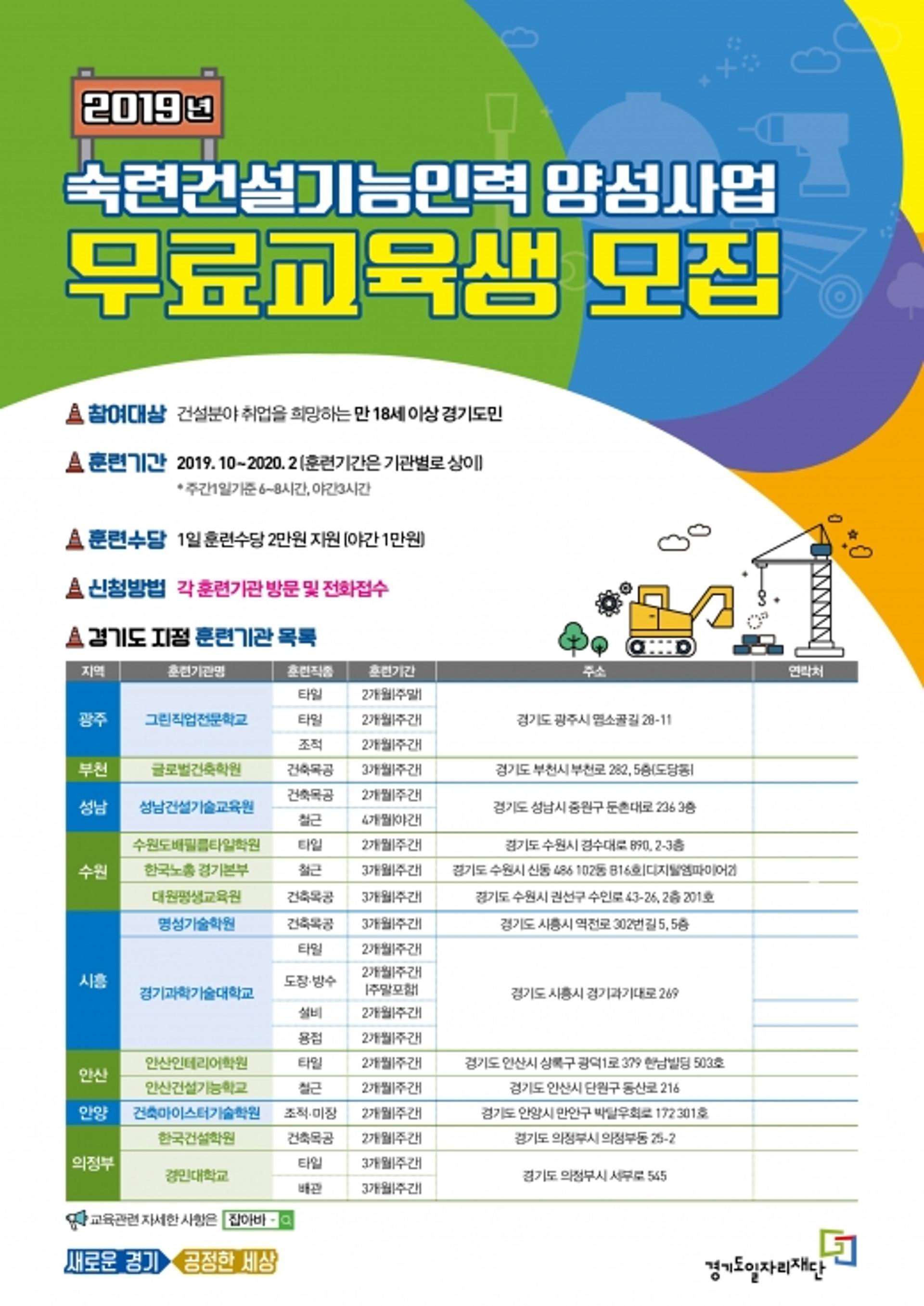 경기도 숙련 건설기능인력 양성사업, 10월 첫발
