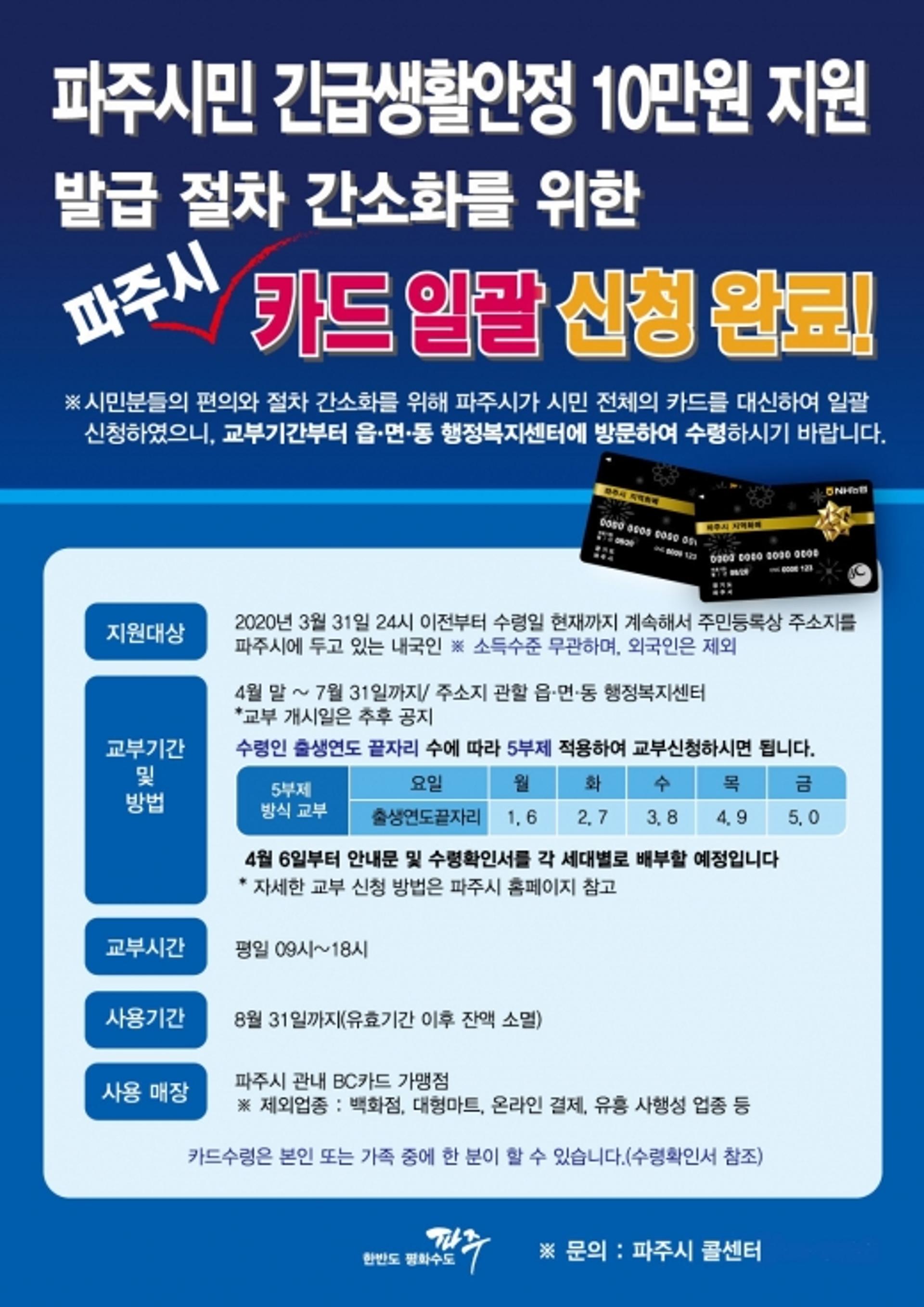 파주시, 지자체 최초 전시민 선불카드 일괄 발급 신청