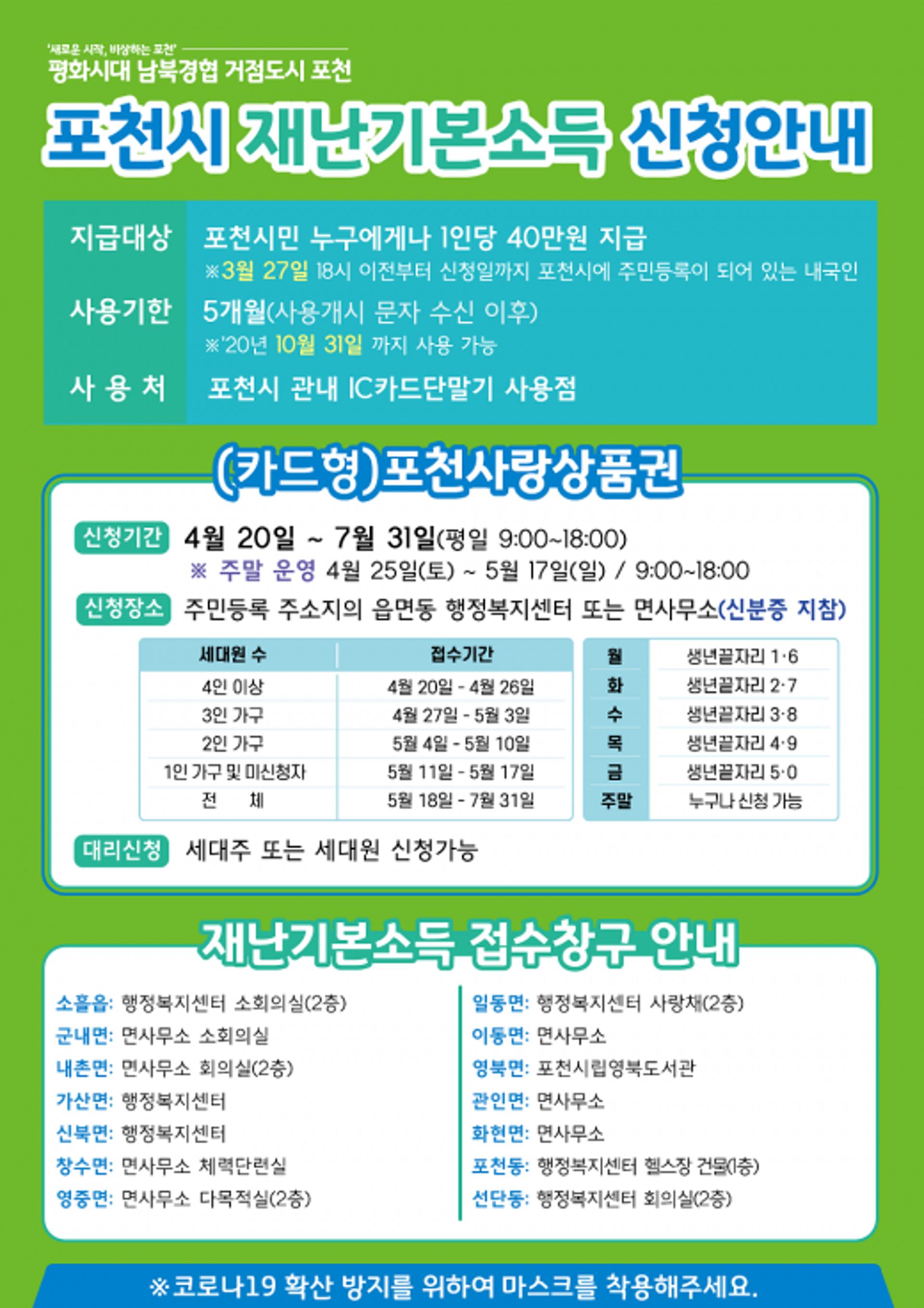 포천시, 25일 마을별 찾아가는 재난기본소득 현장접수 운영