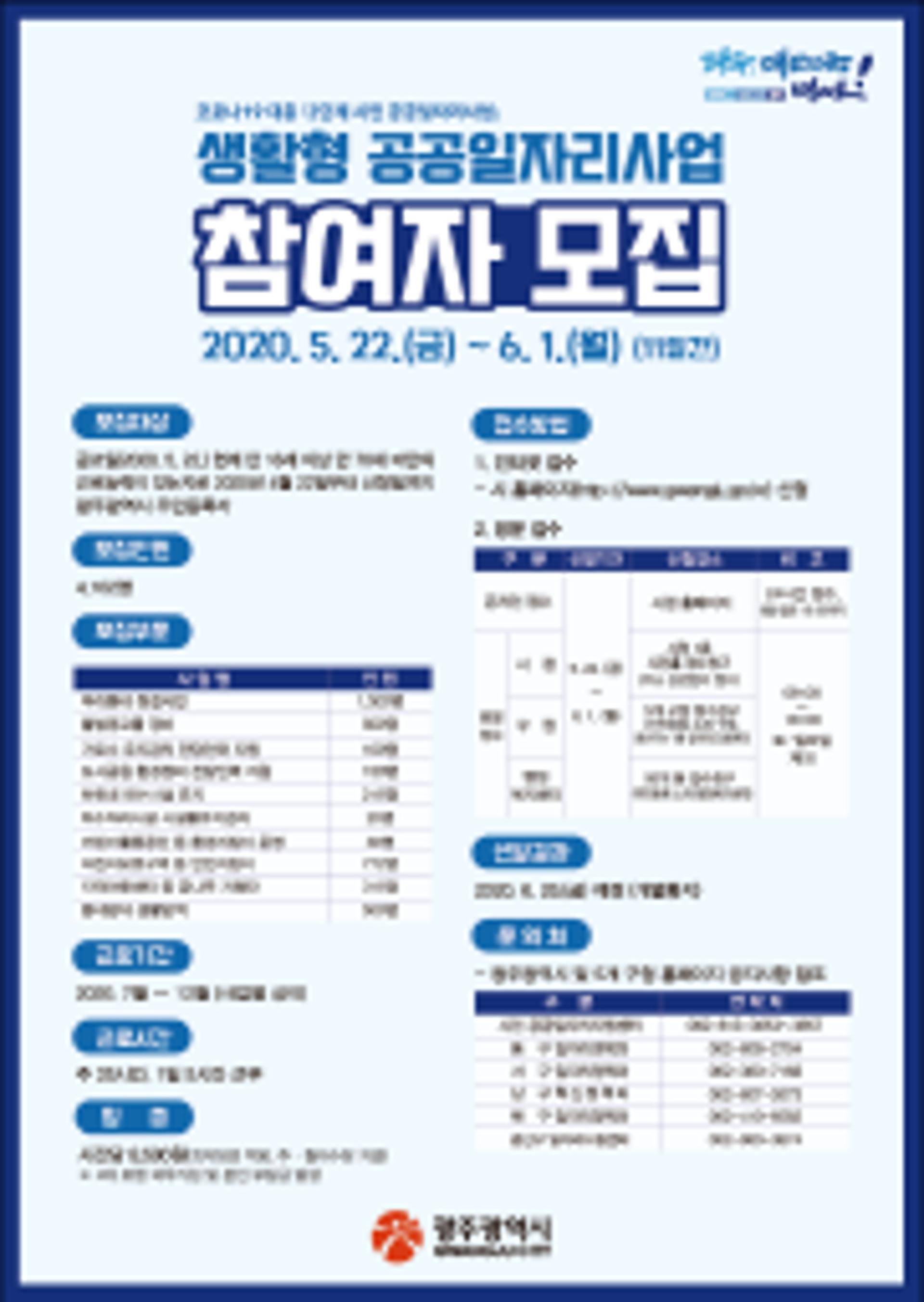 광주광역시, 생활형 공공일자리 2단계 추진…4102명 공개모집