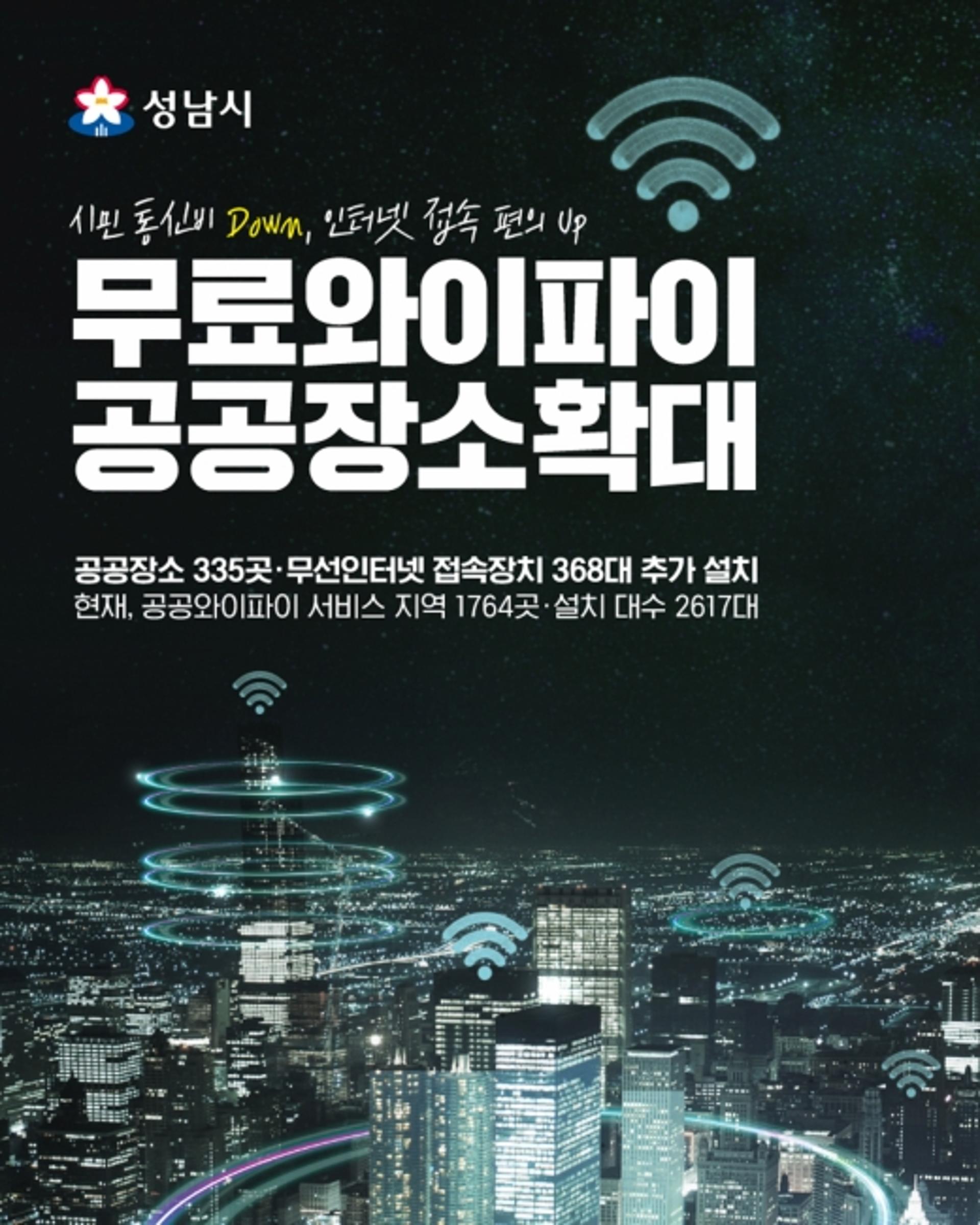성남시 ‘무료 와이파이’ 공공장소 확대… 1764곳 설치