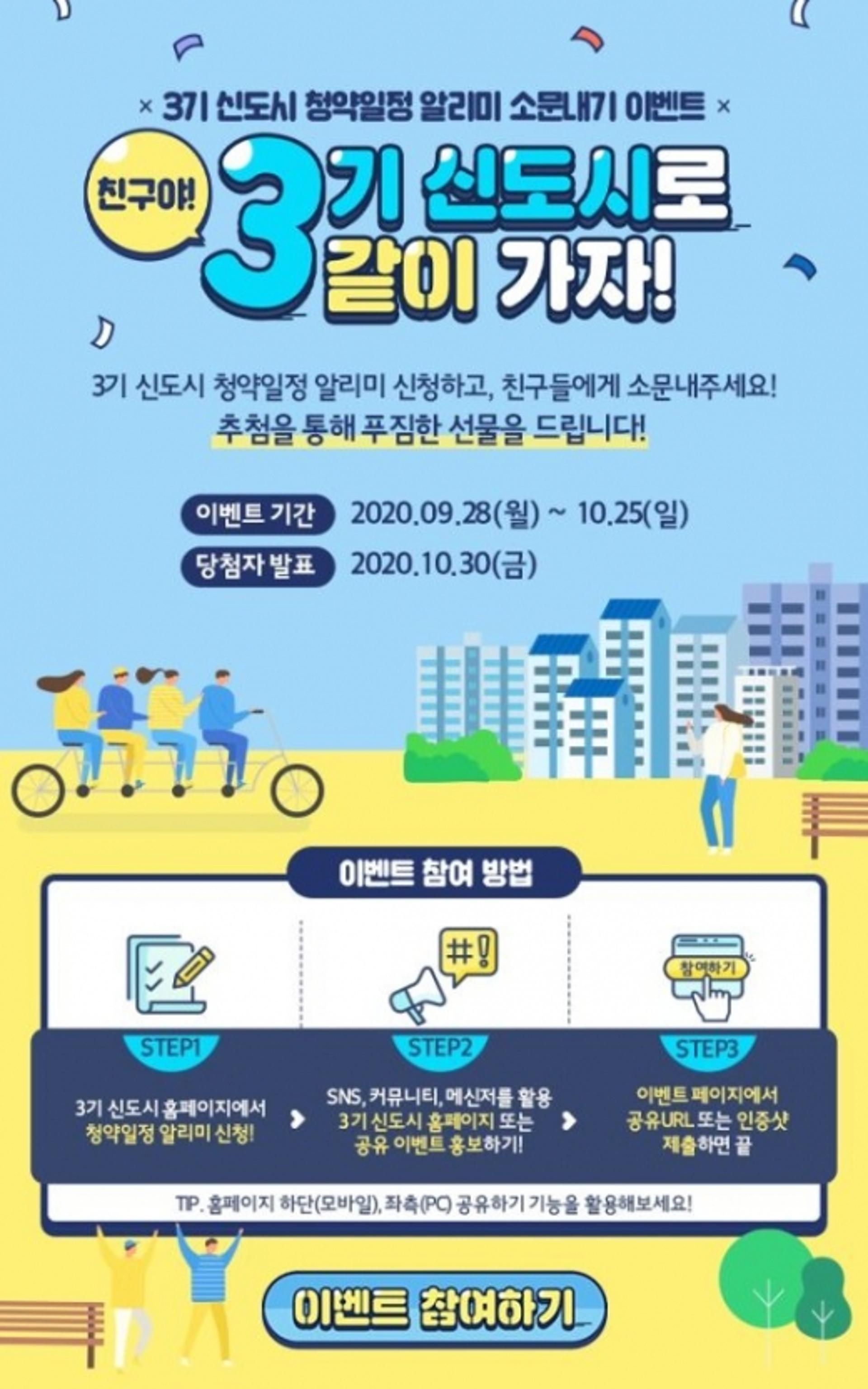 경기주택도시공사, 25일까지 '3기 신도시 홈페이지 공유' 이벤트