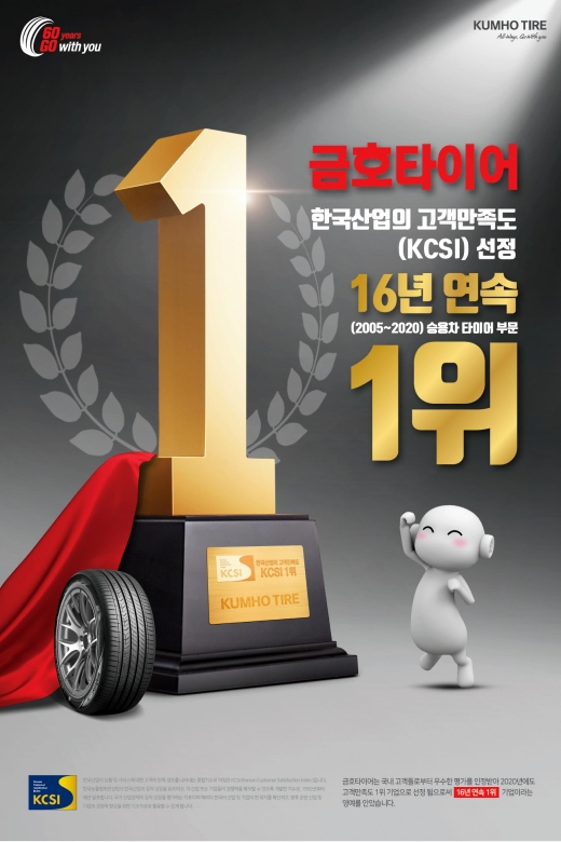 금호타이어, '한국산업의 고객만족도' 승용차부문 1위 선정