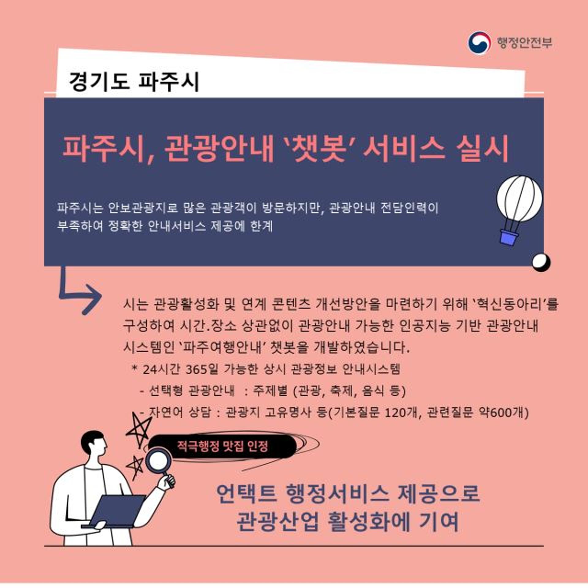 '파주여행안내챗봇' 행정안전부 적극행정 사례 선정