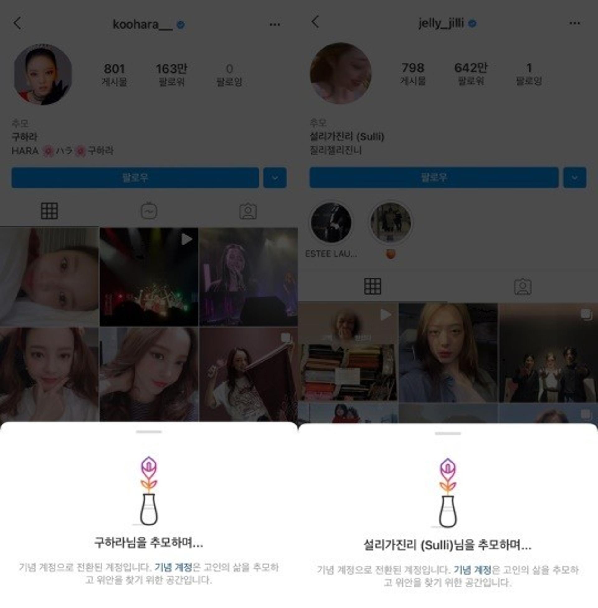 "추모 계정입니다"… 故설리·구하라 인스타그램에 변화가?