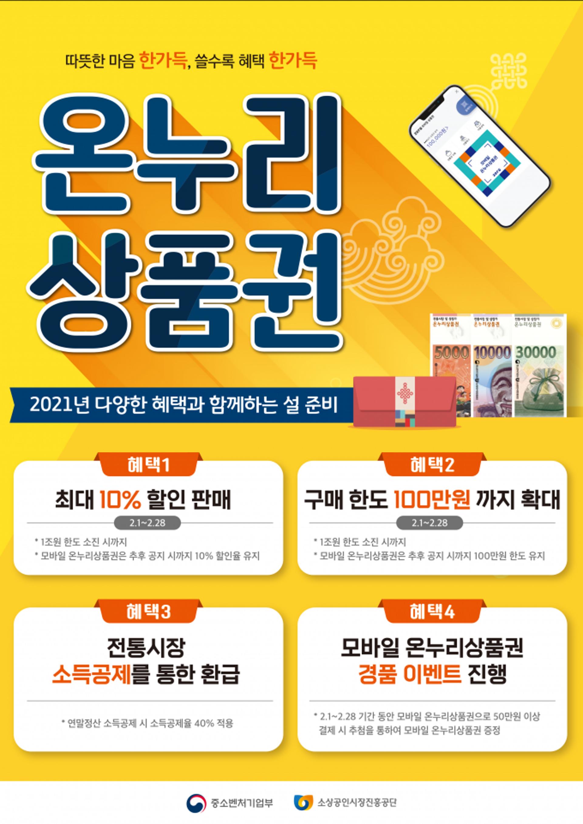 부산중기청, 2월 한달간 온누리상품권 특별 할인판매