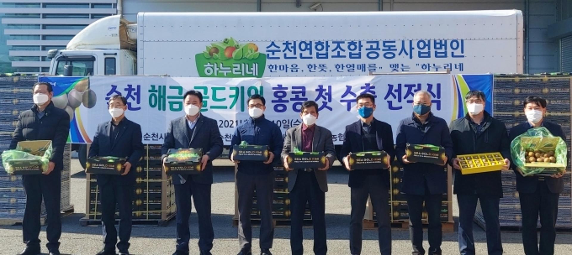 순천 '해금 골드키위', 홍콩 첫 수출 선적…농업인 소득증대 기대