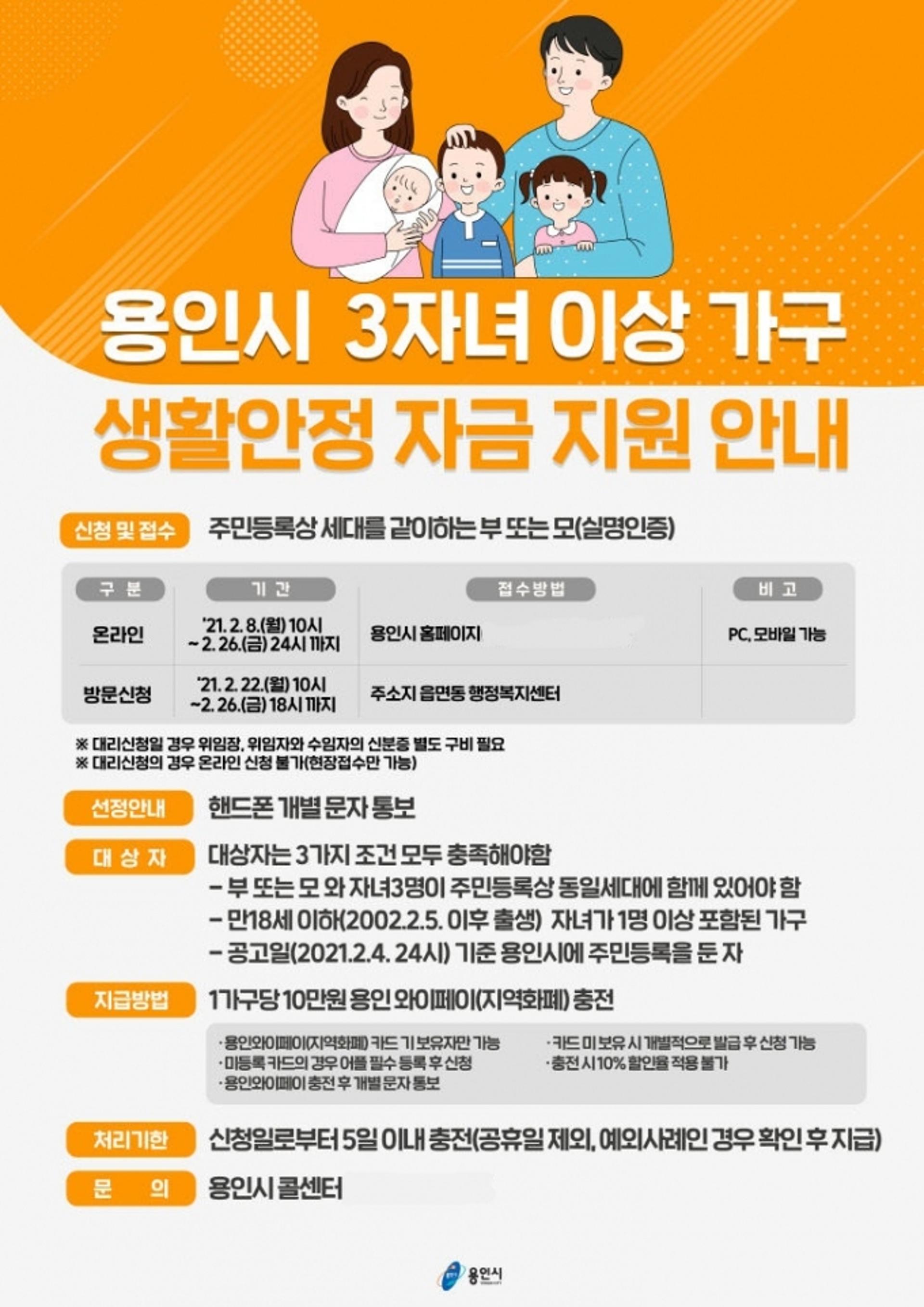 용인시, 3자녀 이상 생활안정자금 현장접수