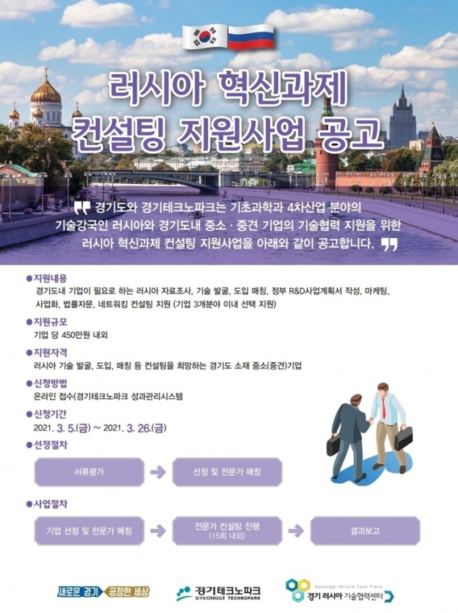 경기도, ‘2021년 러시아 혁신과제 컨설팅 지원사업’ 참여기업 모집