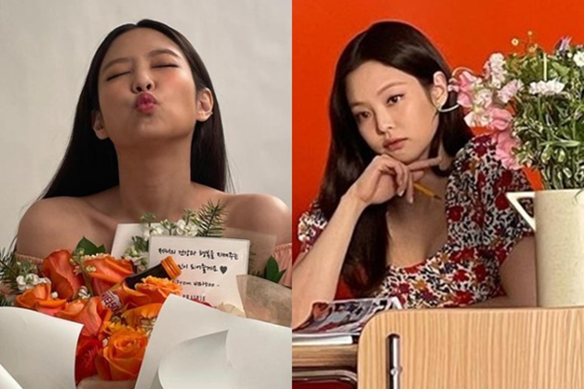"GD한테 보내는 키스?"… 제니, 꽃다발 받고 '쪽'