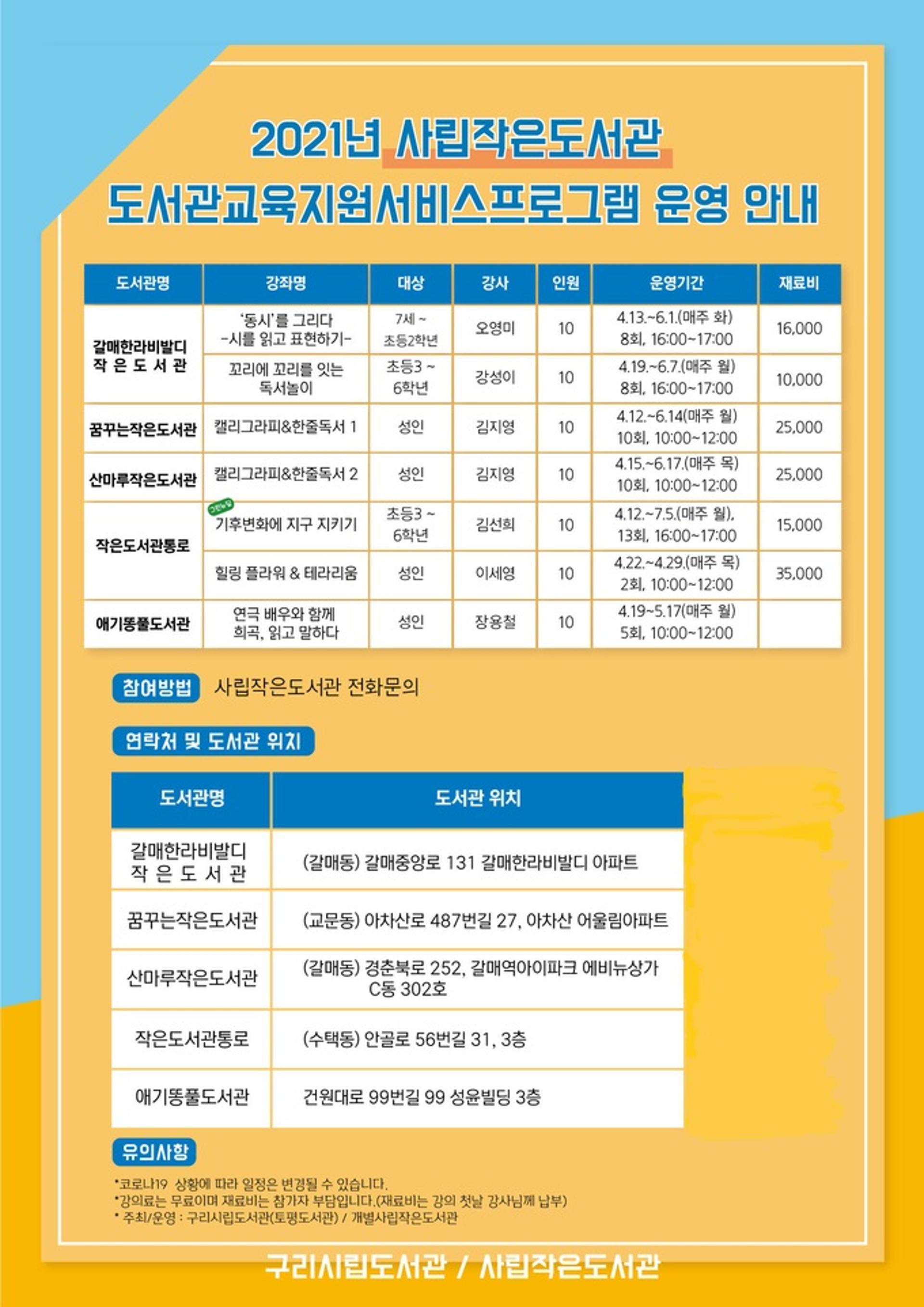 구리시, 4월부터 작은도서관 ‘도서관 교육지원 서비스’ 운영