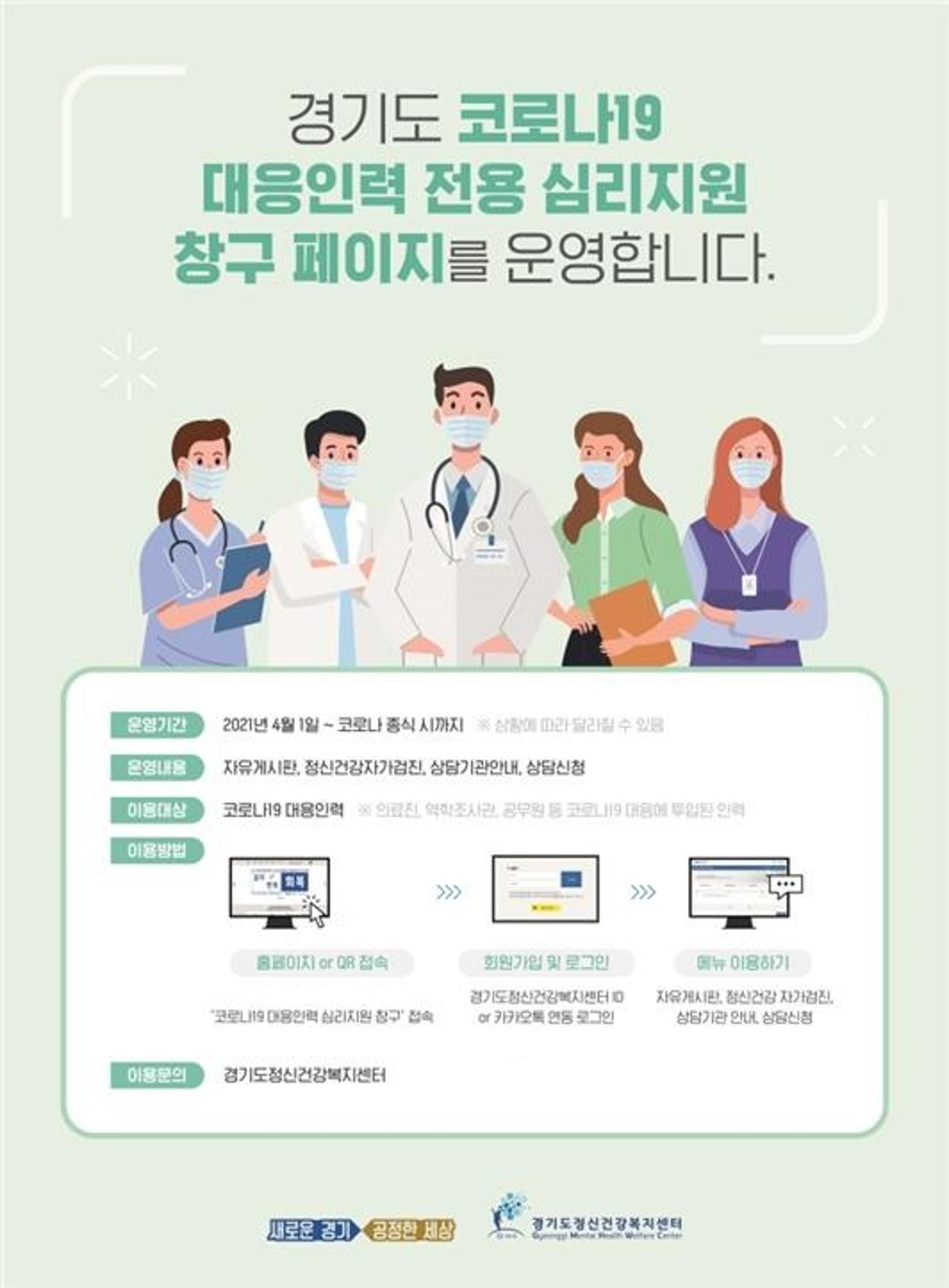경기도, 의료진 등 코로나19 대응 인력 전용 심리지원 상담창구 마련