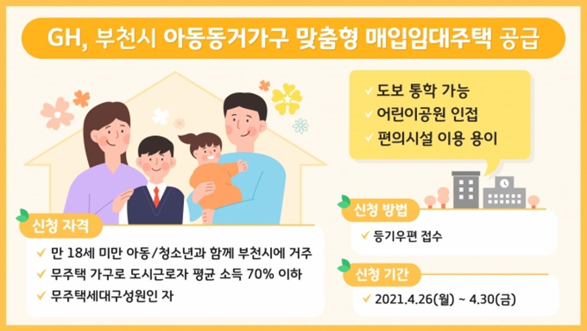 GH, 아동 동거가구 맞춤형 매입임대주택 공급…부천시 거주 대상
