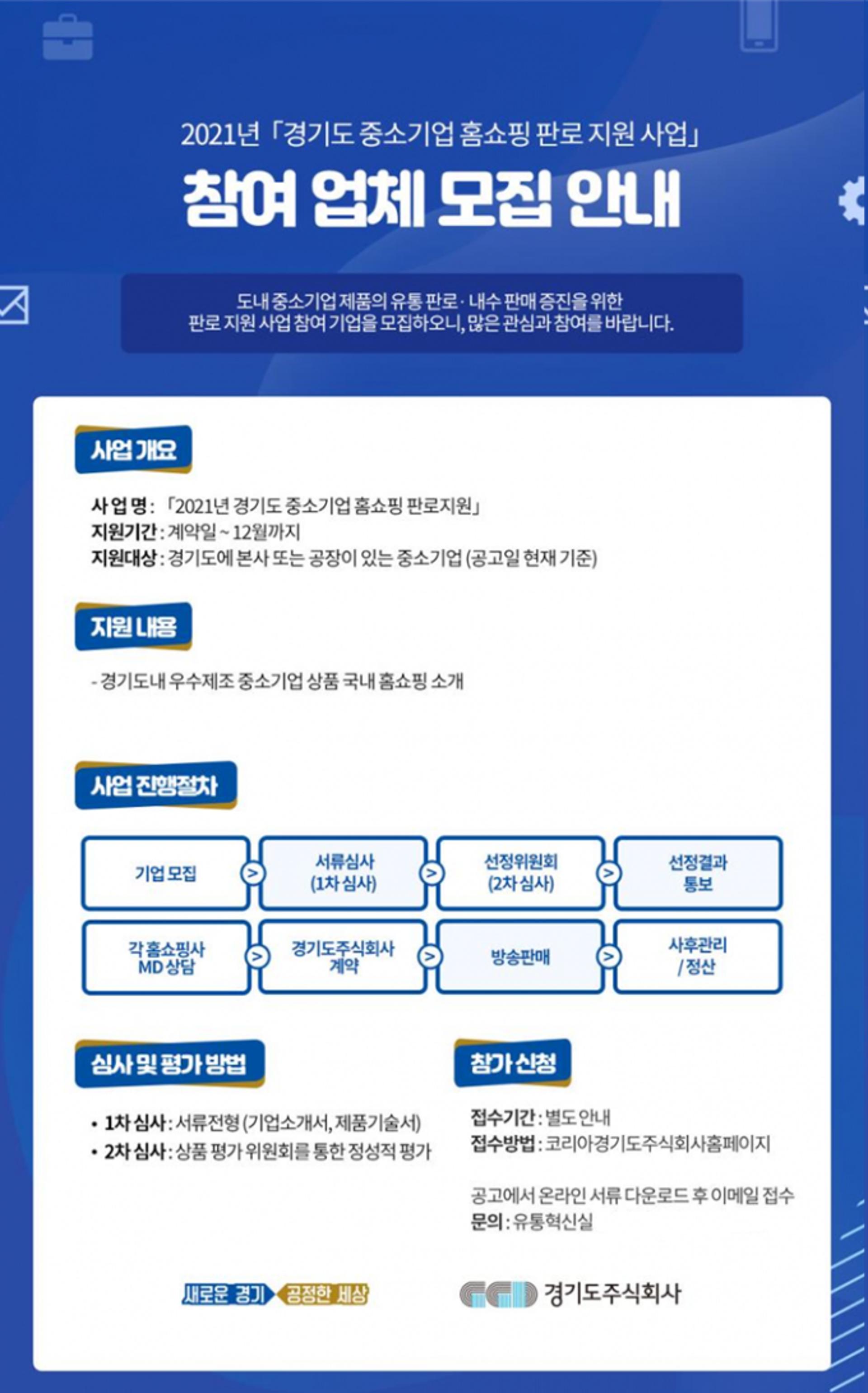 경기도주식회사, '중기제품 지원사업' 추진…오프라인·홈쇼핑 각 20개사 선발