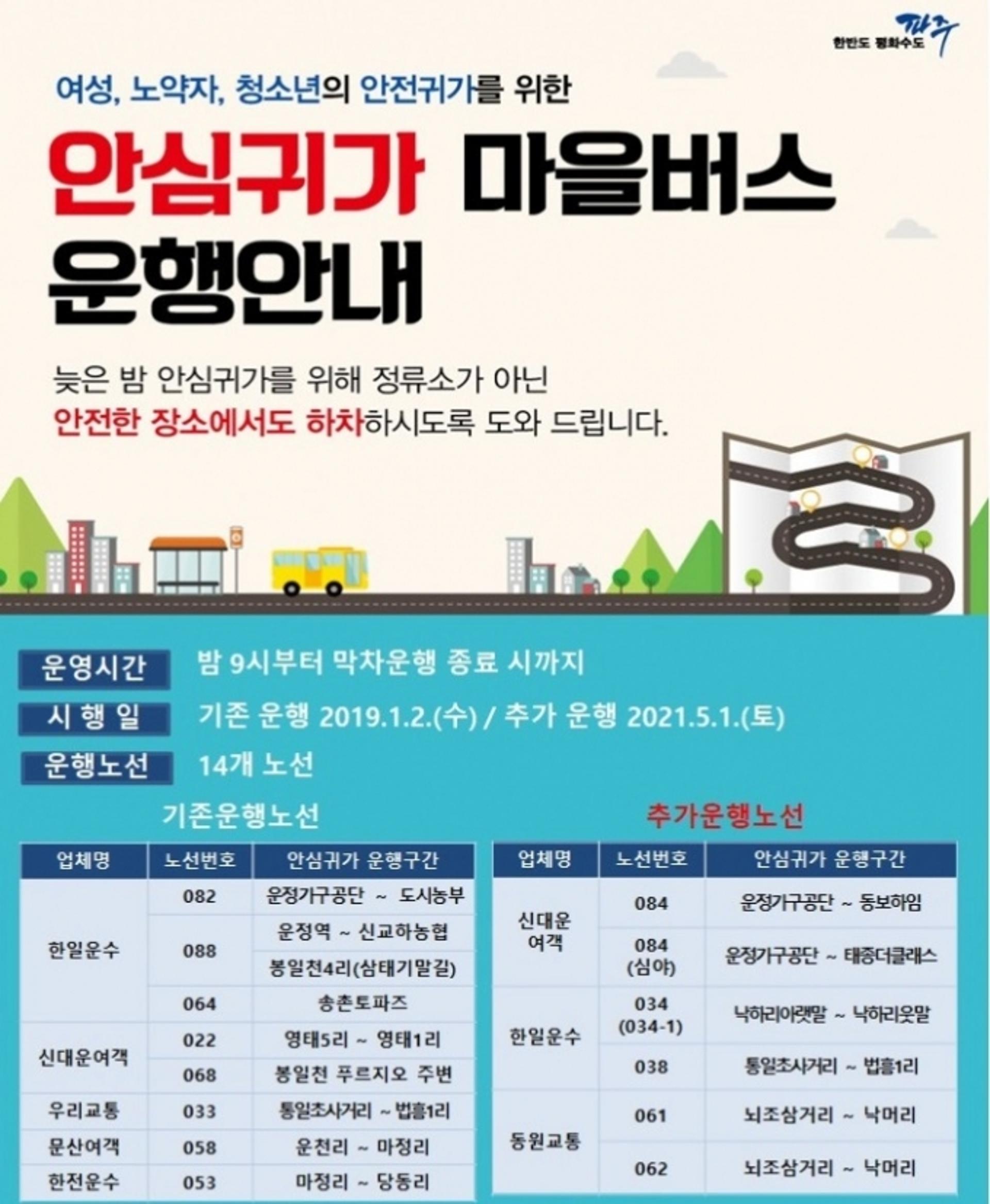 파주시, 안심귀가 마을버스 14개 노선으로 확대 운영