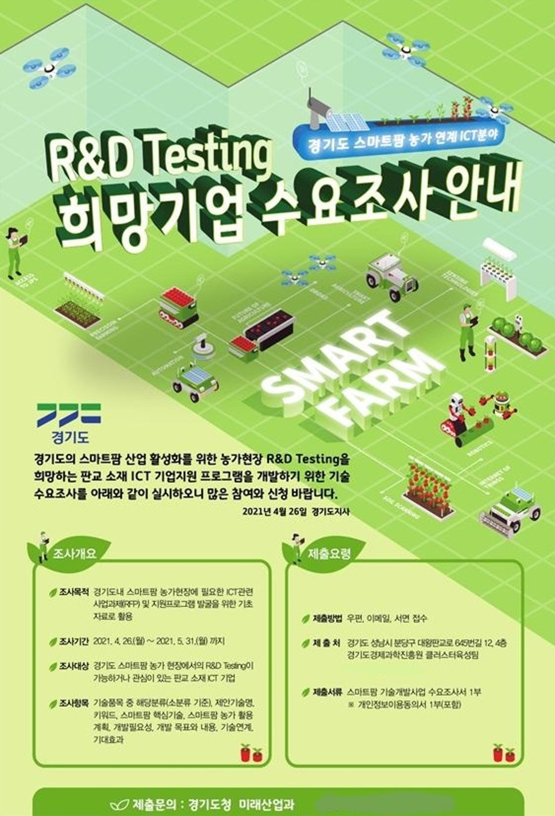 경기도, ICT 기반 스마트팜 산업 활성화…기술 실증 희망기업 수요조사