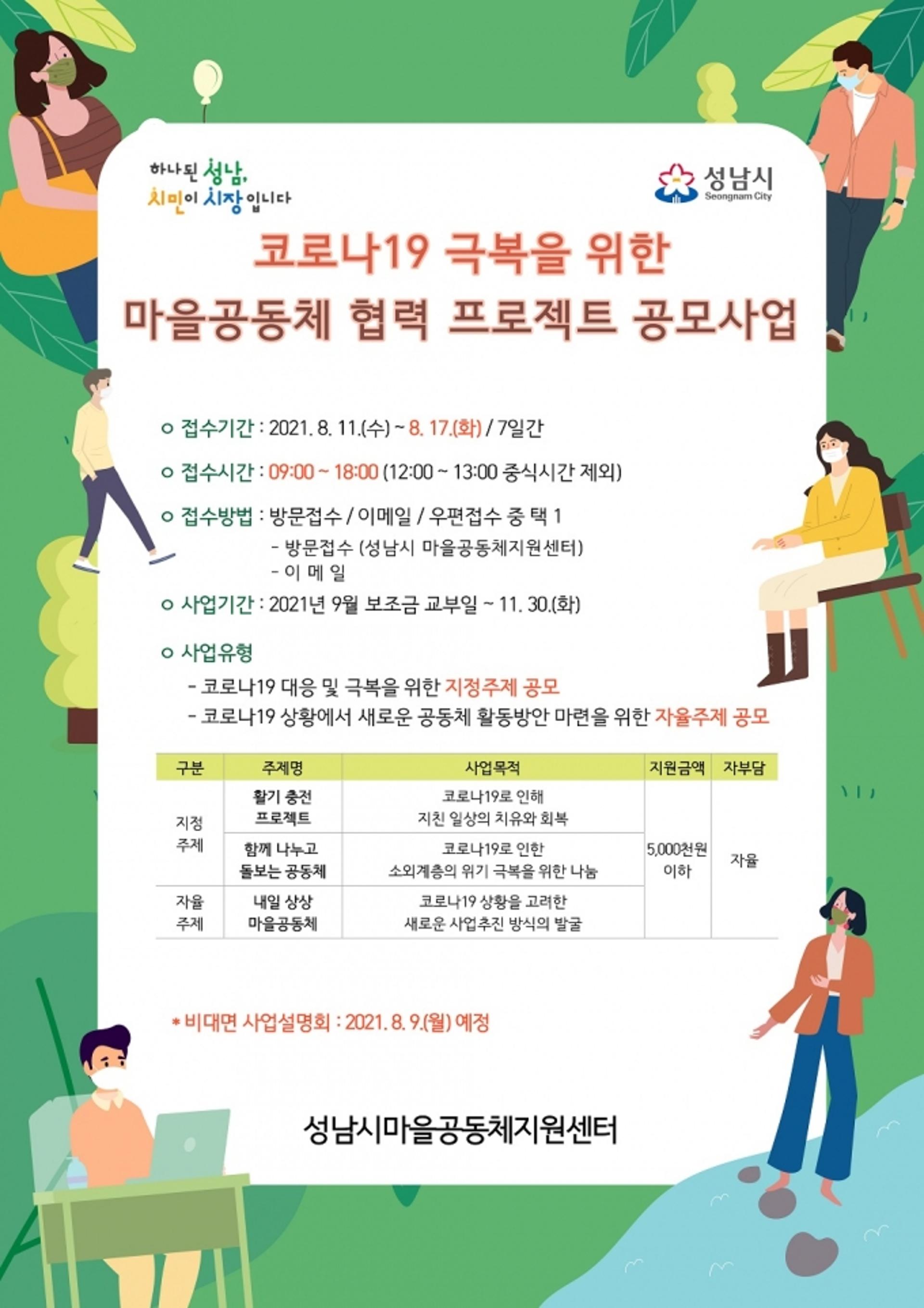 성남시, '코로나19 극복 위한 마을공동체 협력 프로젝트 공모사업' 추진