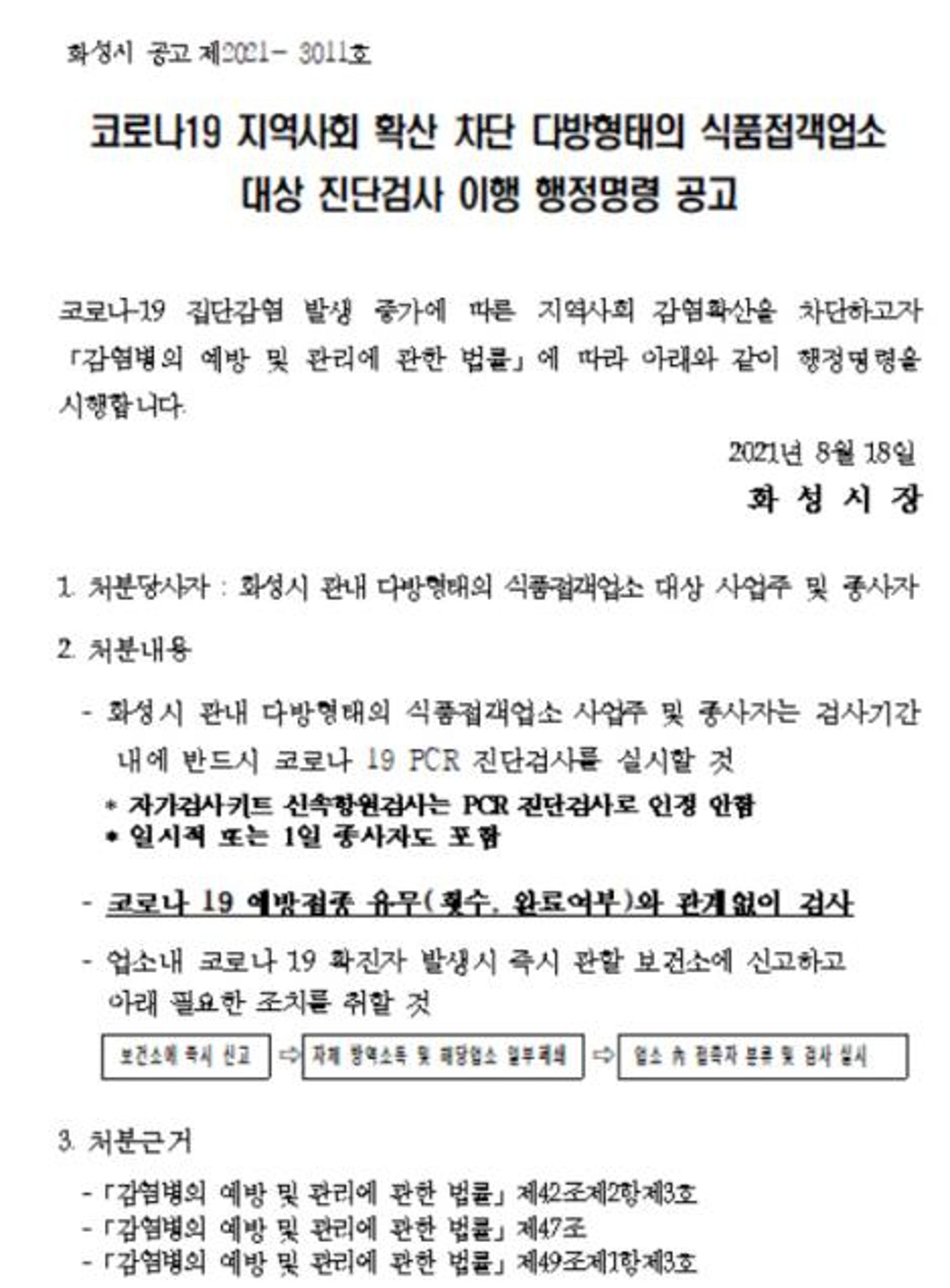 화성시, 다방 120곳 종사자 진단검사 행정명령