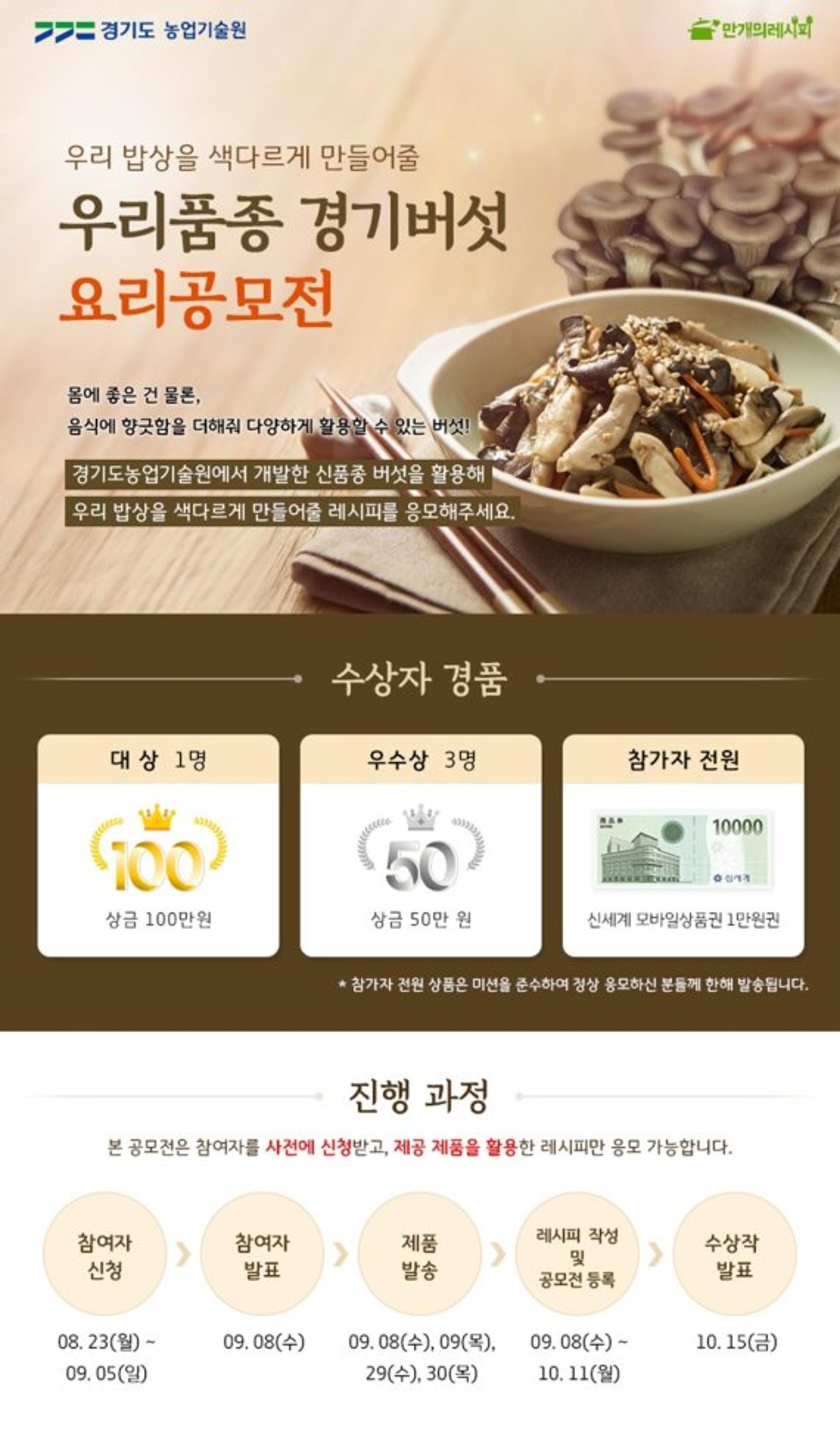 경기도농업기술원, '우리품종 경기버섯' 요리 공모전 개최