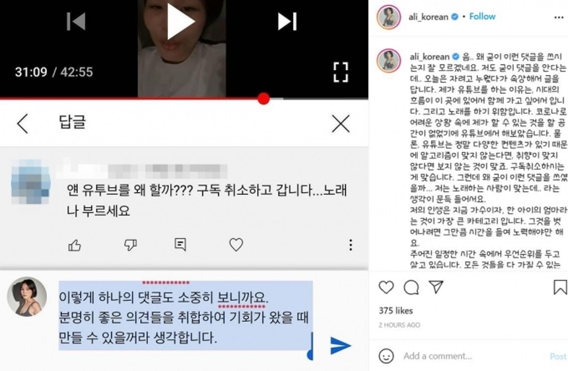 "얜 유튜브 왜 할까"… 알리, 악플에 대처하는 법