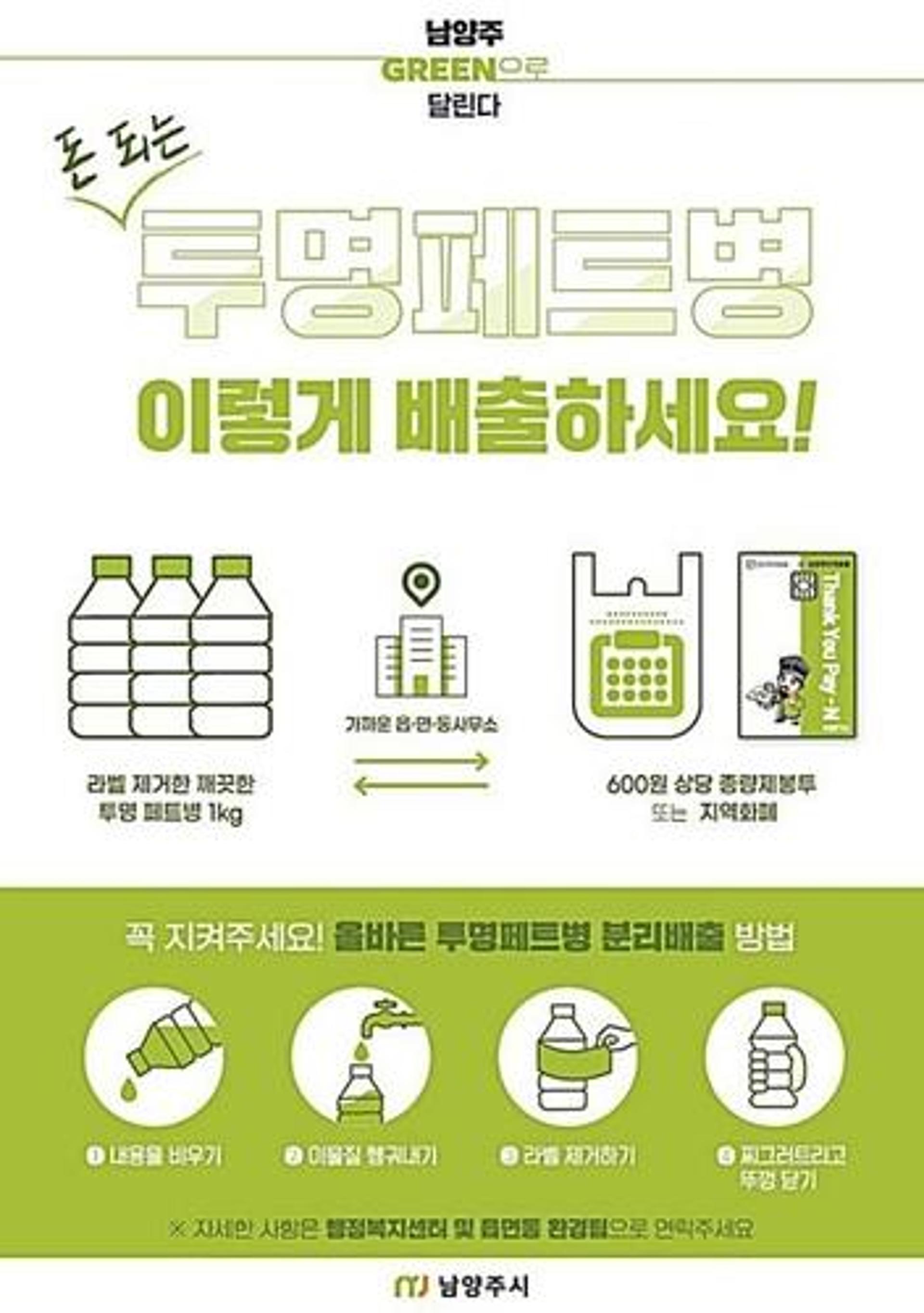 남양주시, 투명 페트병 보상액 '㎏당 1200원' 인센티브 일시상향
