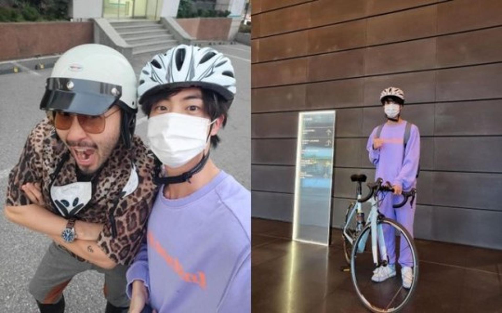 “자전거 타다 길에서”… 방탄소년단 진, 노홍철과 퇴근길 만남 '깜짝'
