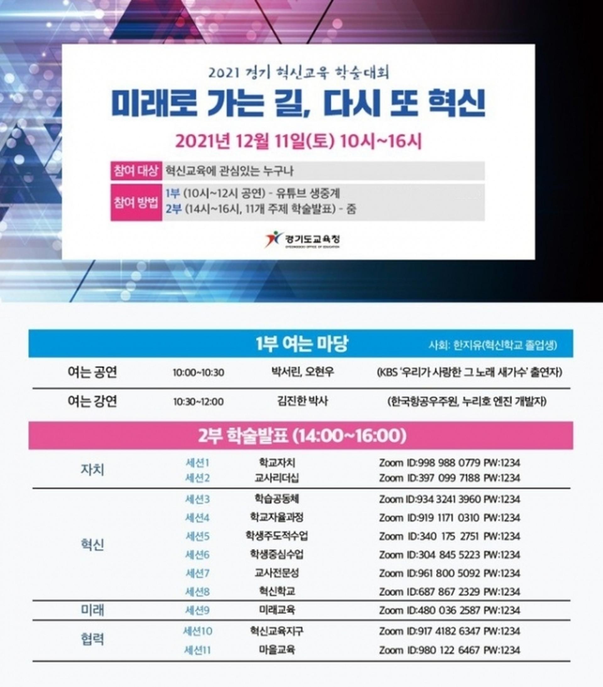 경기도교육청, 11일 '2021 경기혁신교육 학술대회' 온라인 개최