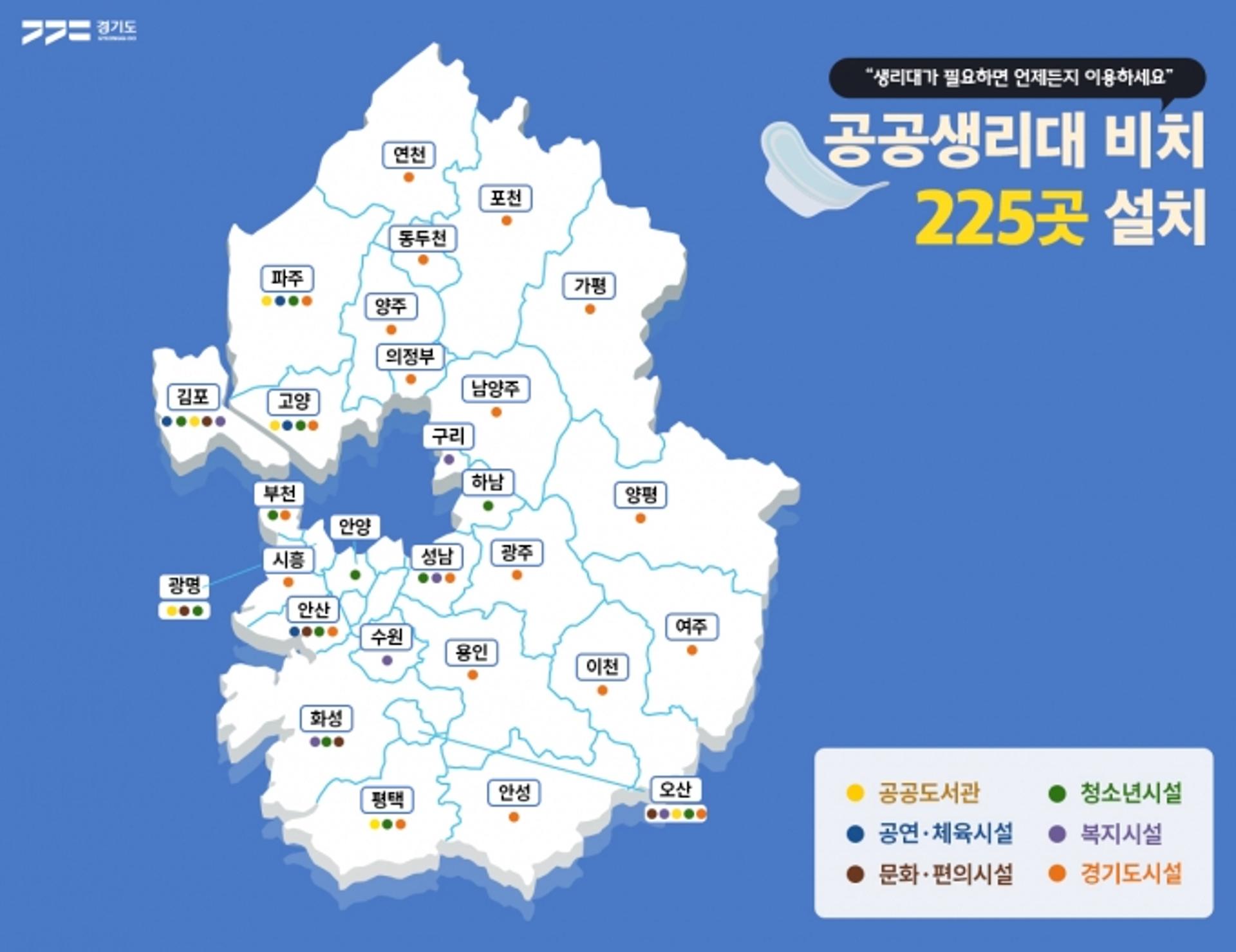 경기도, 도내 225곳 공공생리대 제공 공공시설 정보 공개