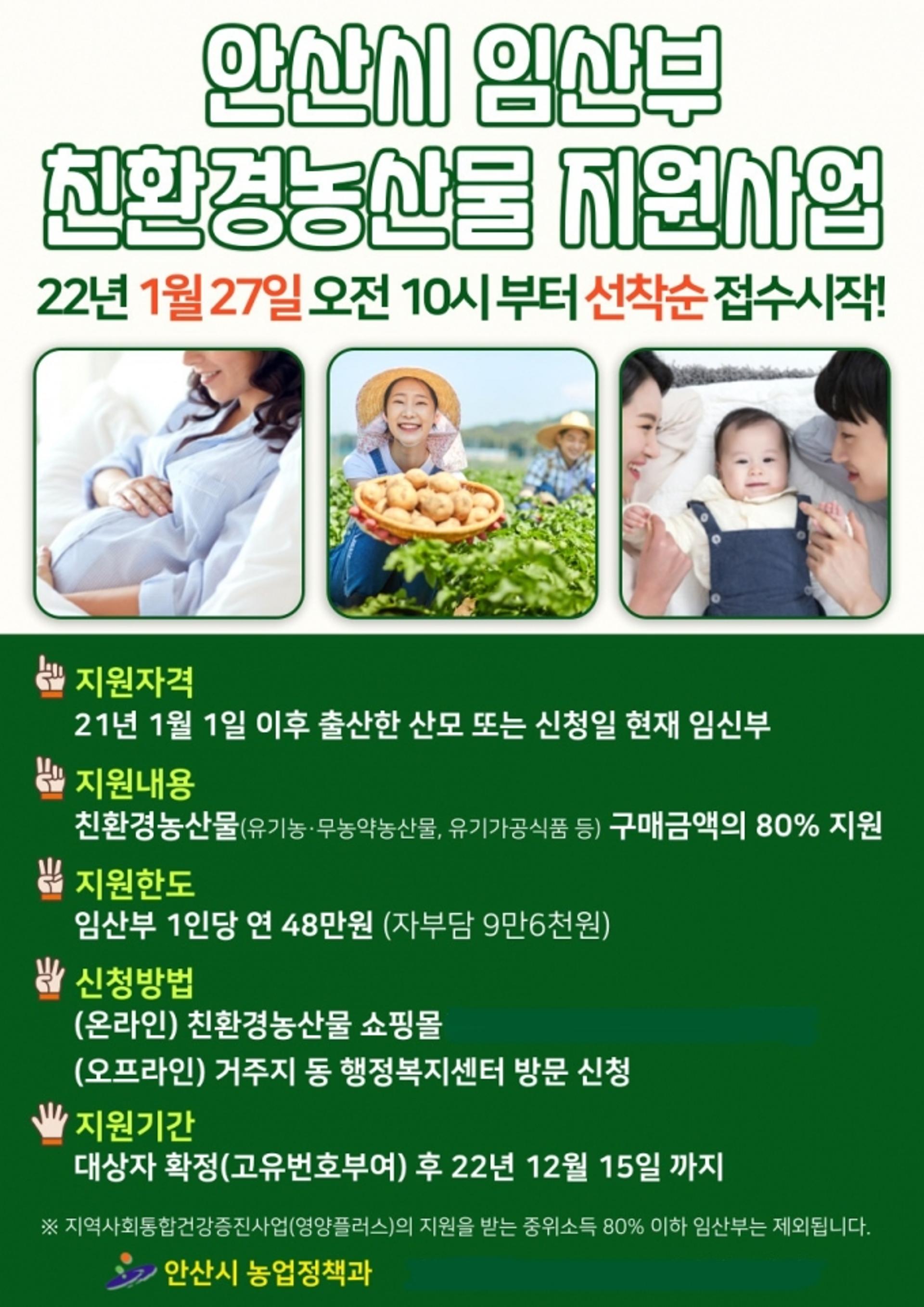 안산시, 임산부 친환경 농산물 구매비용 80% 지원…최대 38만4000원