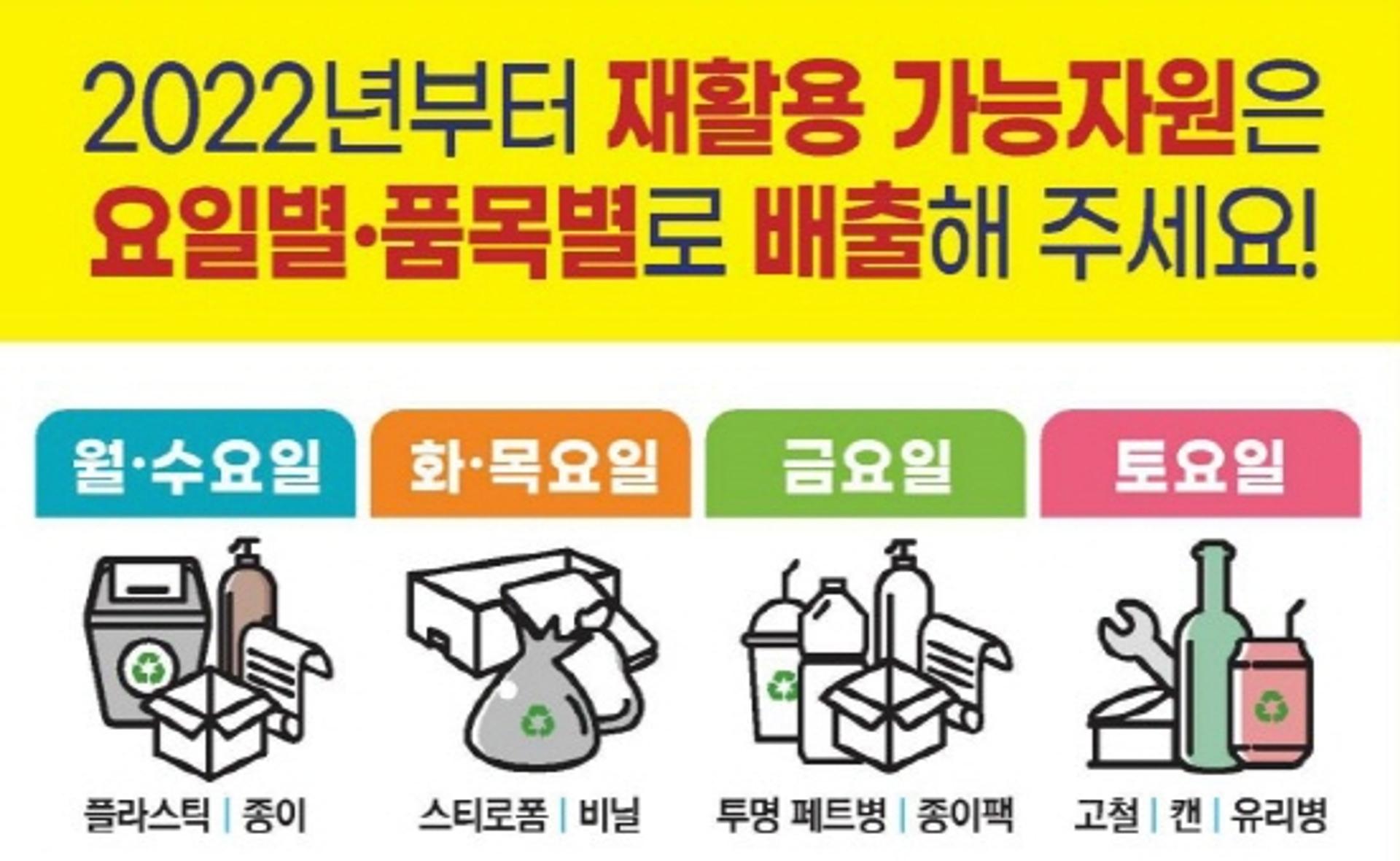 광주 남구, 재활용 자원 '품목별 요일제 수거' 시행