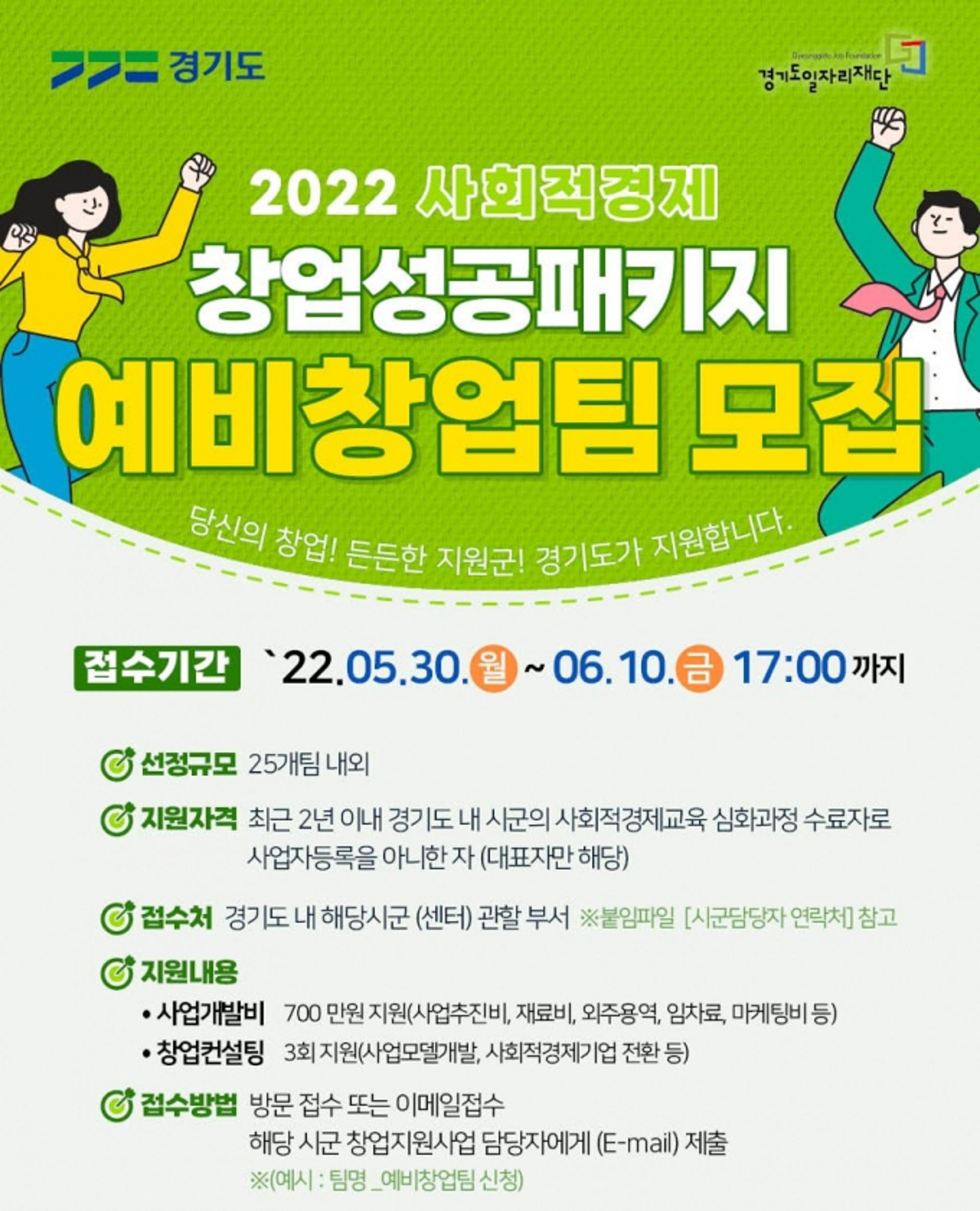 경기도, 사회적경제기업 예비창업 성장 지원…25개팀 모집