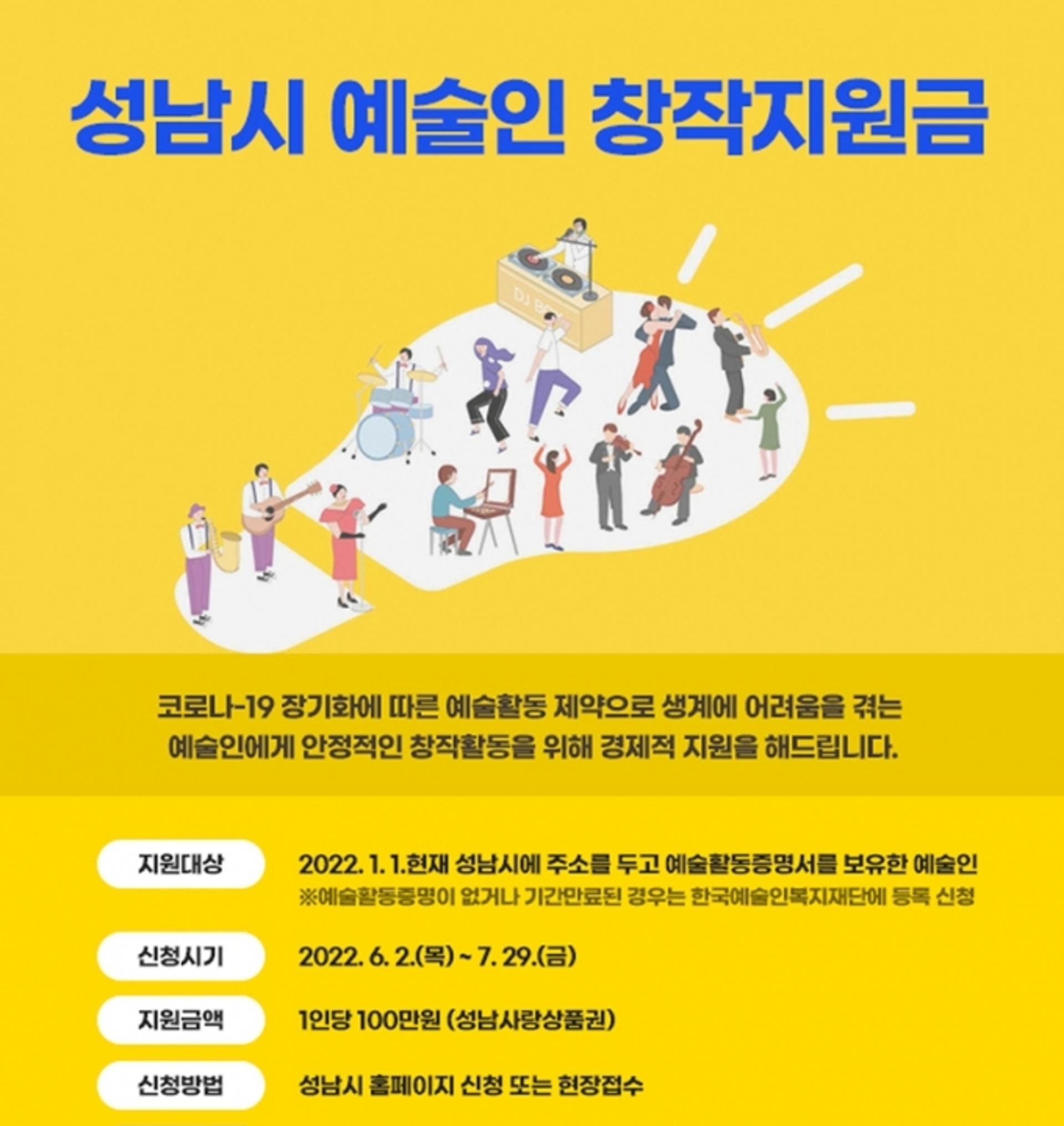 성남시, 예술인 창작지원금 지역화폐로 지급…인당 100만원