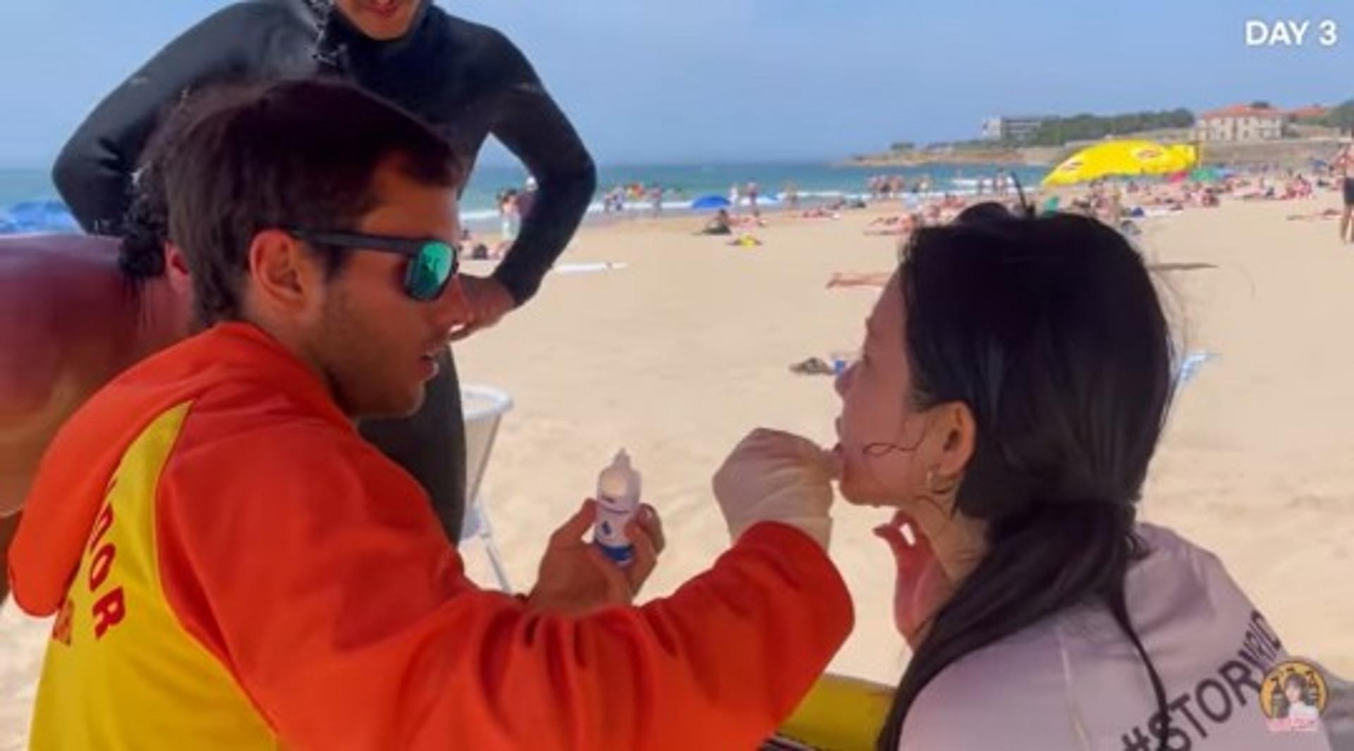 "조심하세요"…크레용팝 웨이, 서핑 중 얼굴에 피가?