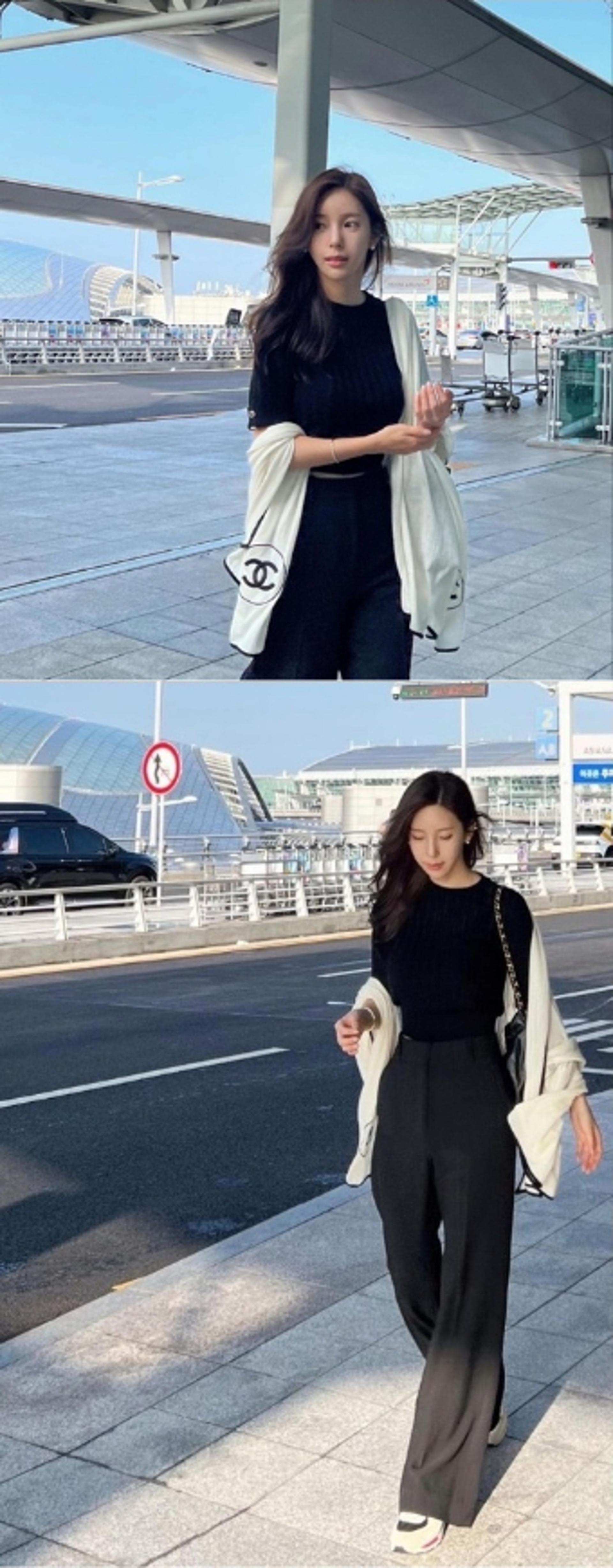 선명한 샤넬 로고, 야옹이 작가의 명품 공항룩… 밤샌 얼굴 맞아?