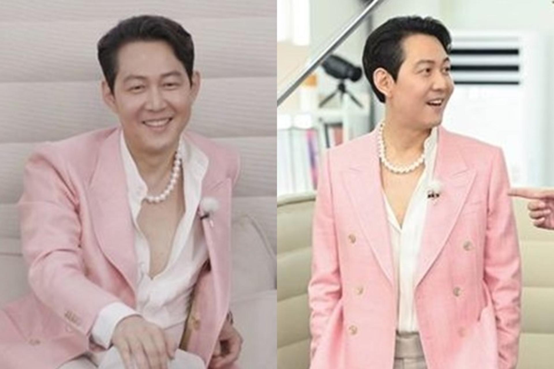 '핑크 슈트+진주 목걸이'… 이정재니까 소화하지?
