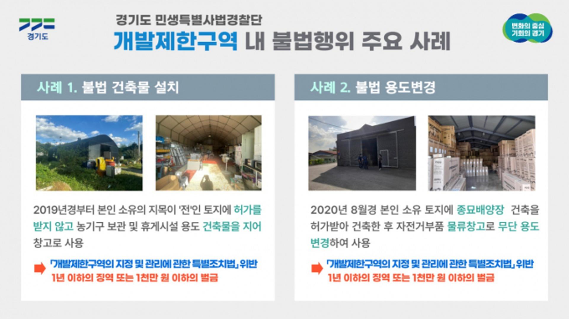 그린밸트내 무허가 창고·형질변경 등…경기도, 불법행위 51건 적발