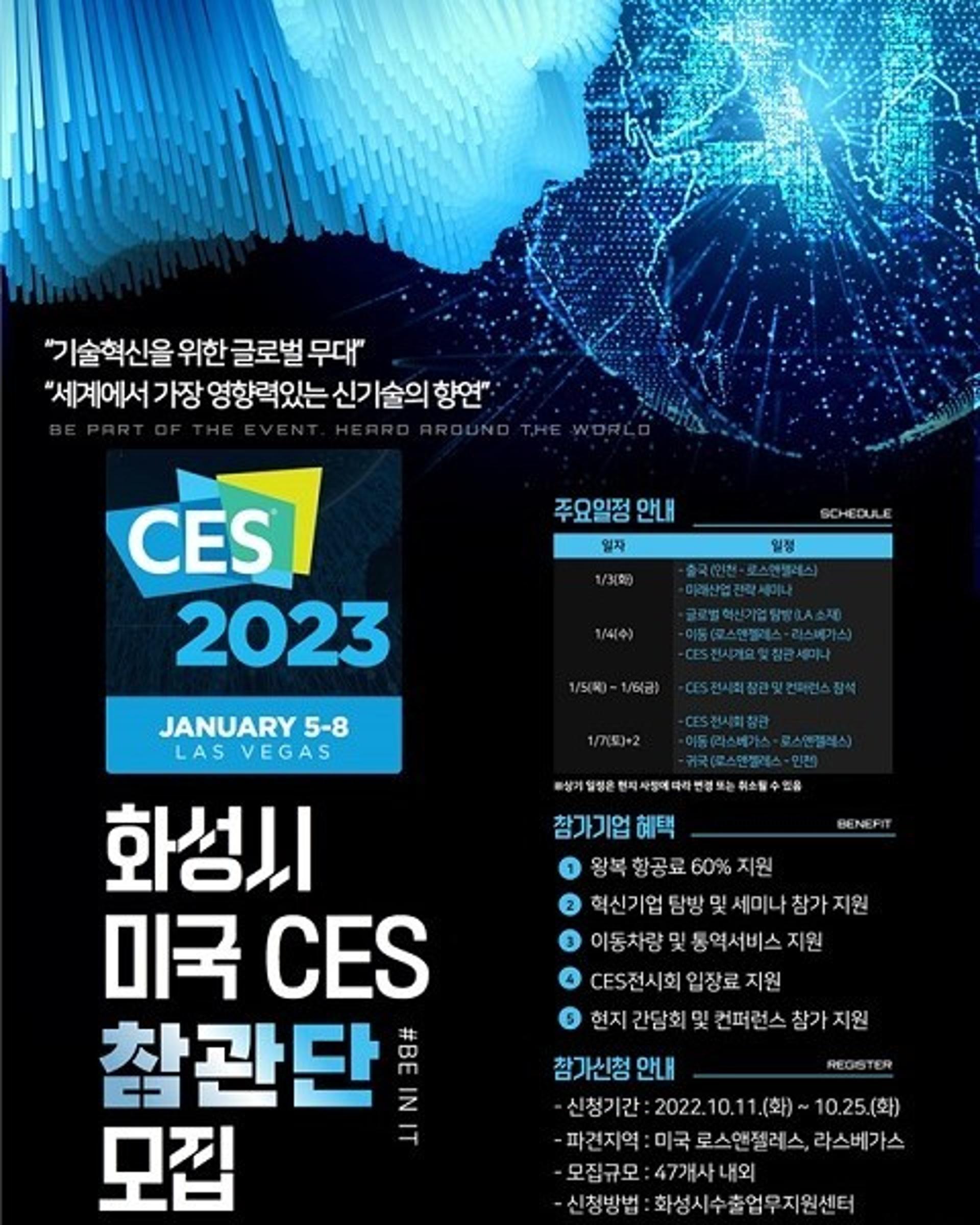 화성시, 세계 최대 가전박람회 'CES 2023' 참관단 47개사 모집