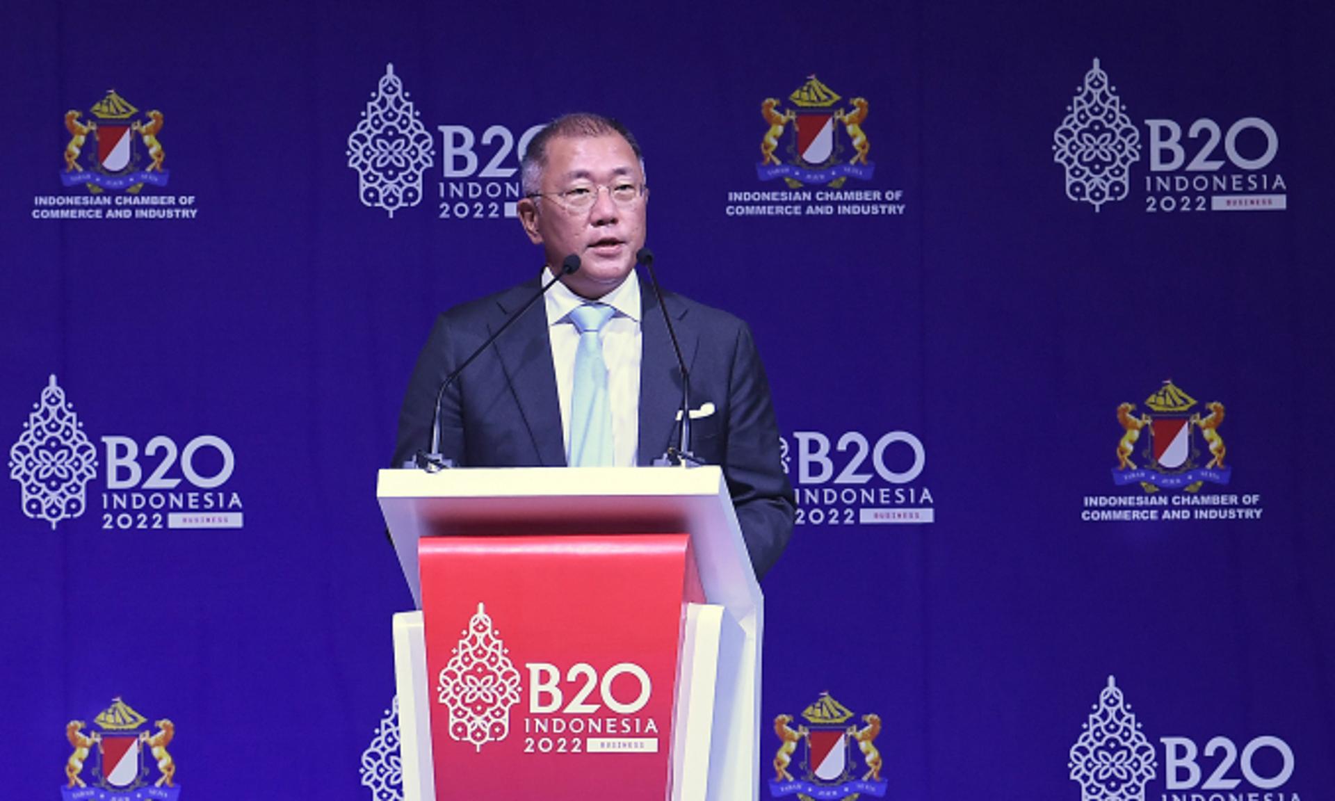 정의선 "공정하고 지속가능한 에너지 전환 가속화 필요"… 'B20 서밋' 기조연설
