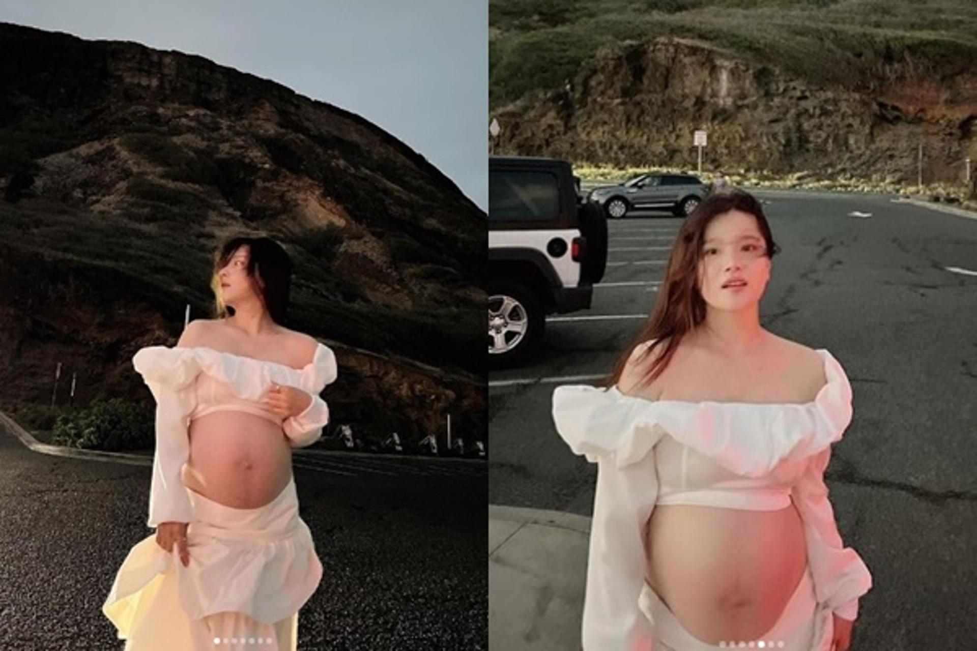 "크롭티 입고 파격"… '이욱♥' 벤, 임산부 미모가 '헉'