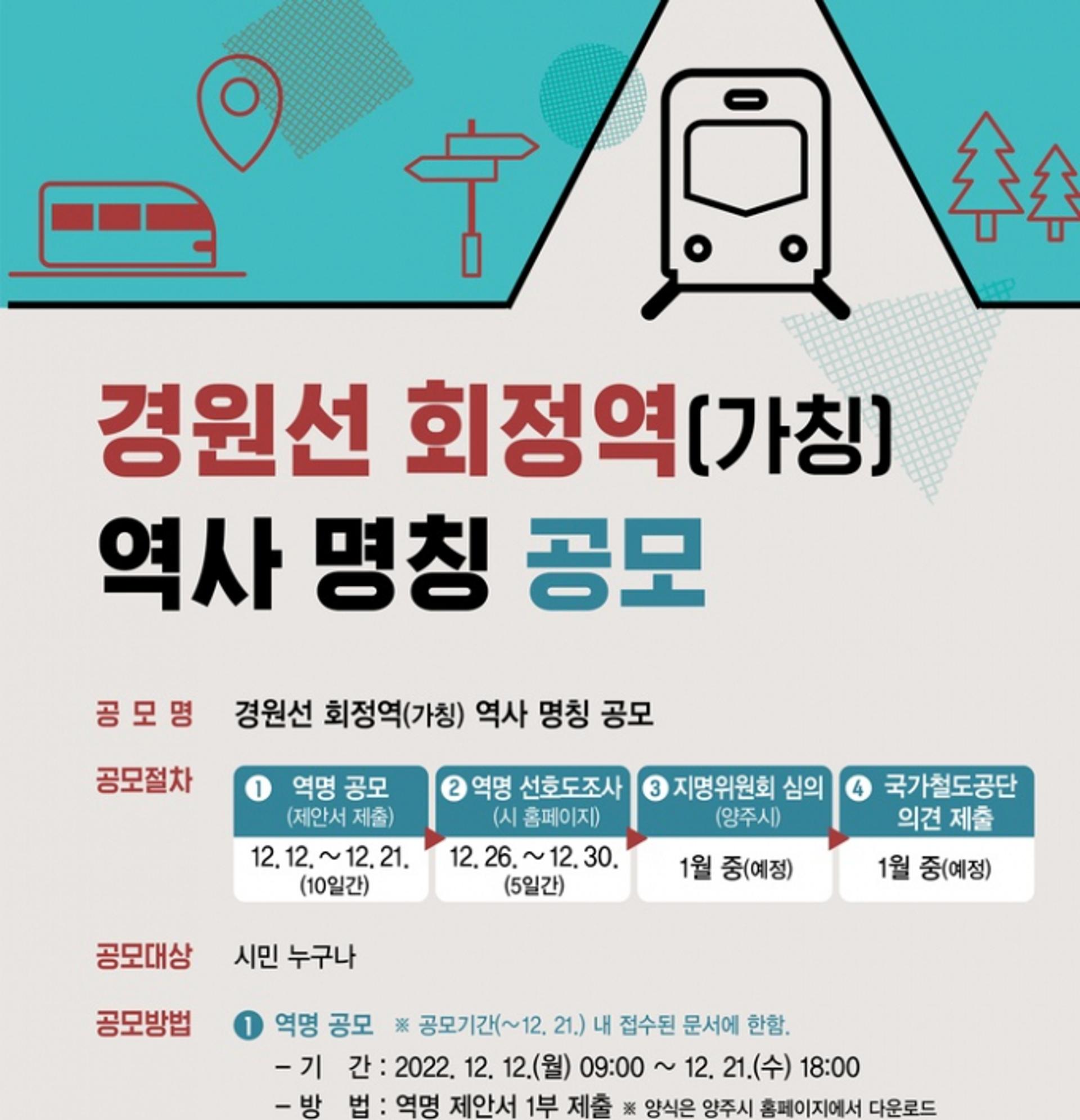 김삿갓역·회암사지역?…양주시, 경원선 회정역(가칭) 역사명 공모